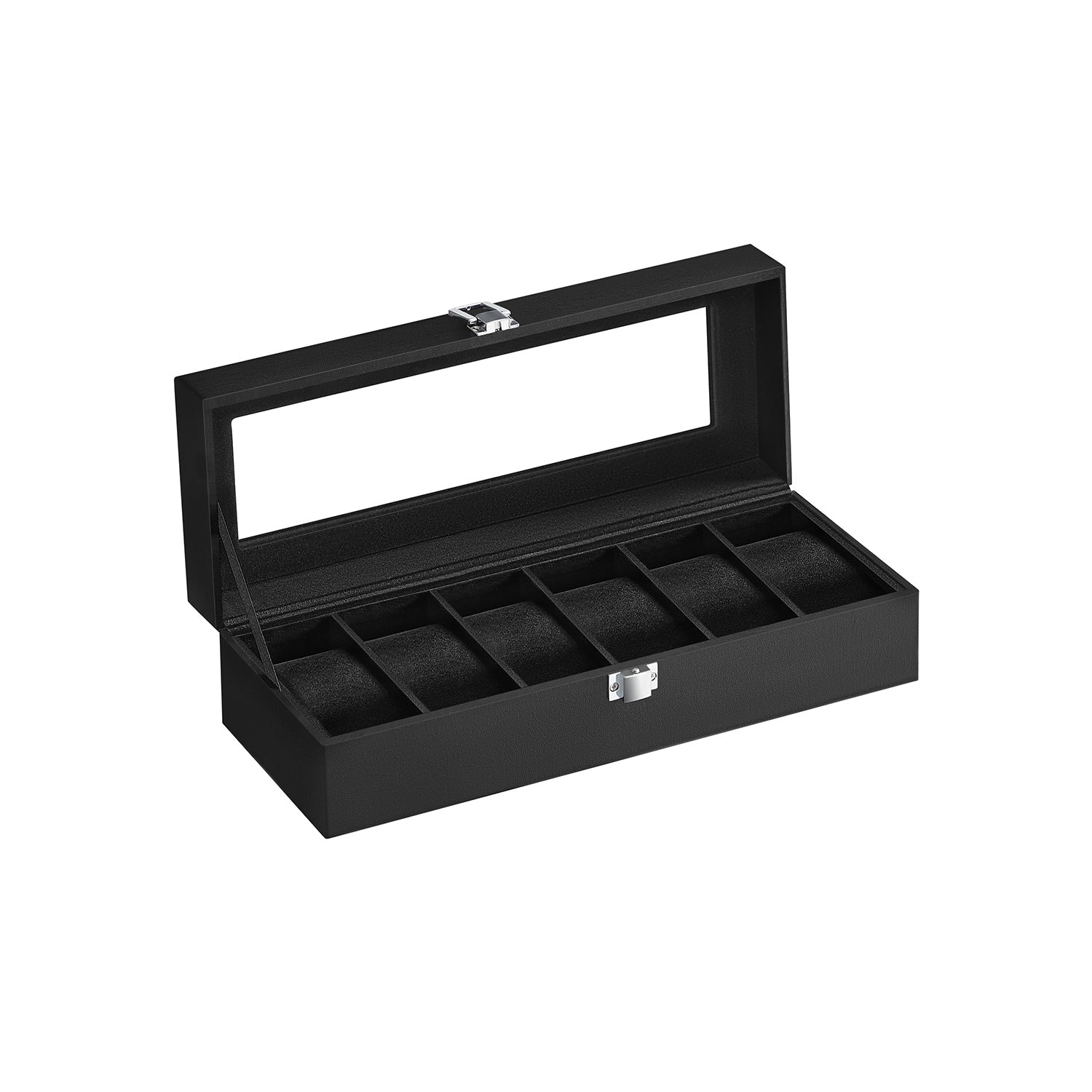 Watch Box - Velvet - Black - 6-Slot with Glass Top and Lock