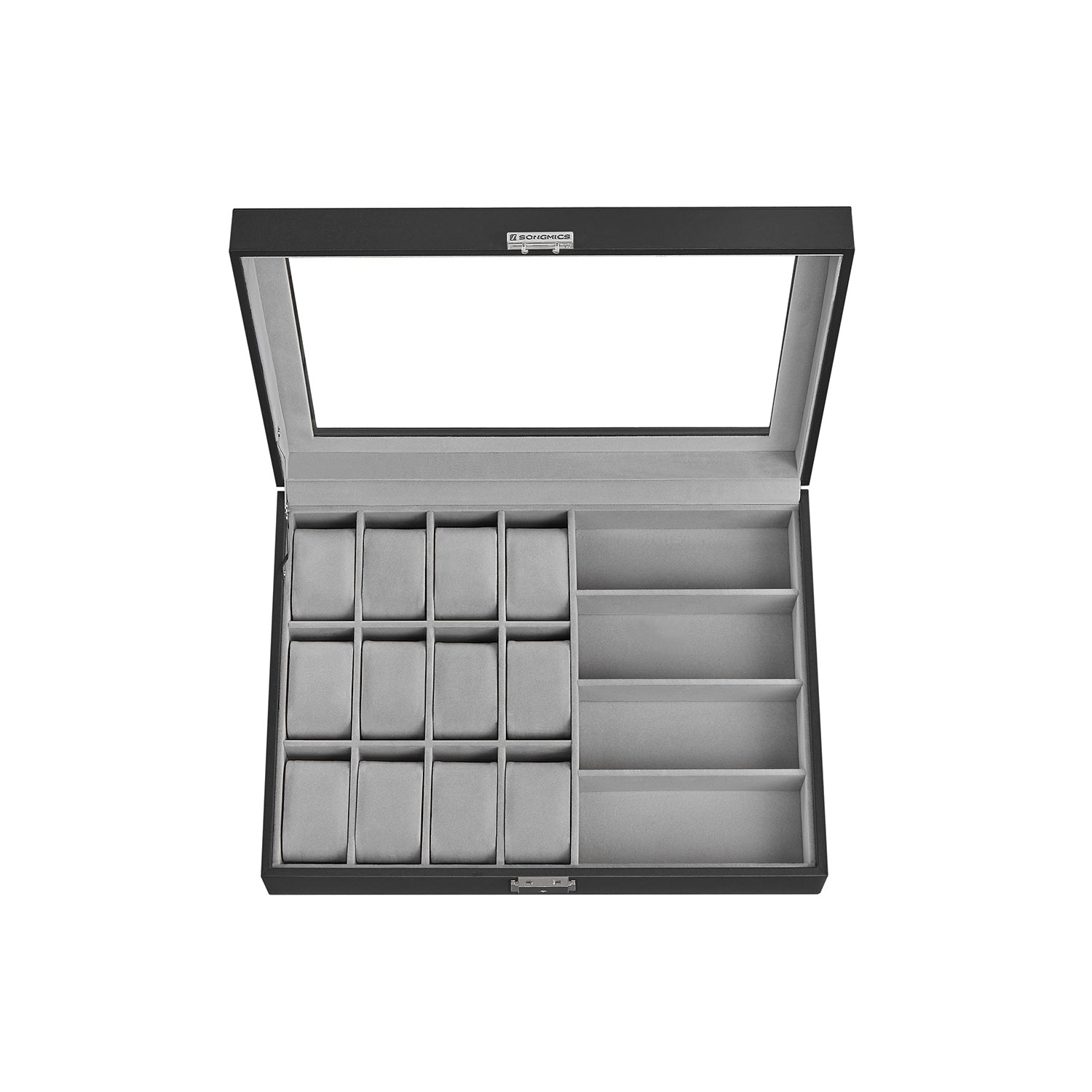 Watch Box - Synthetic Leather - Ink Black - Lockable with Glass Lid and 24 Slots