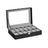 Watch Box - Faux Leather - Black - 12-Slot with Glass Lid and Removable Velvet Pillows