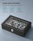 Watch Box - Faux Leather - Black - 12-Slot with Glass Lid and Removable Velvet Pillows