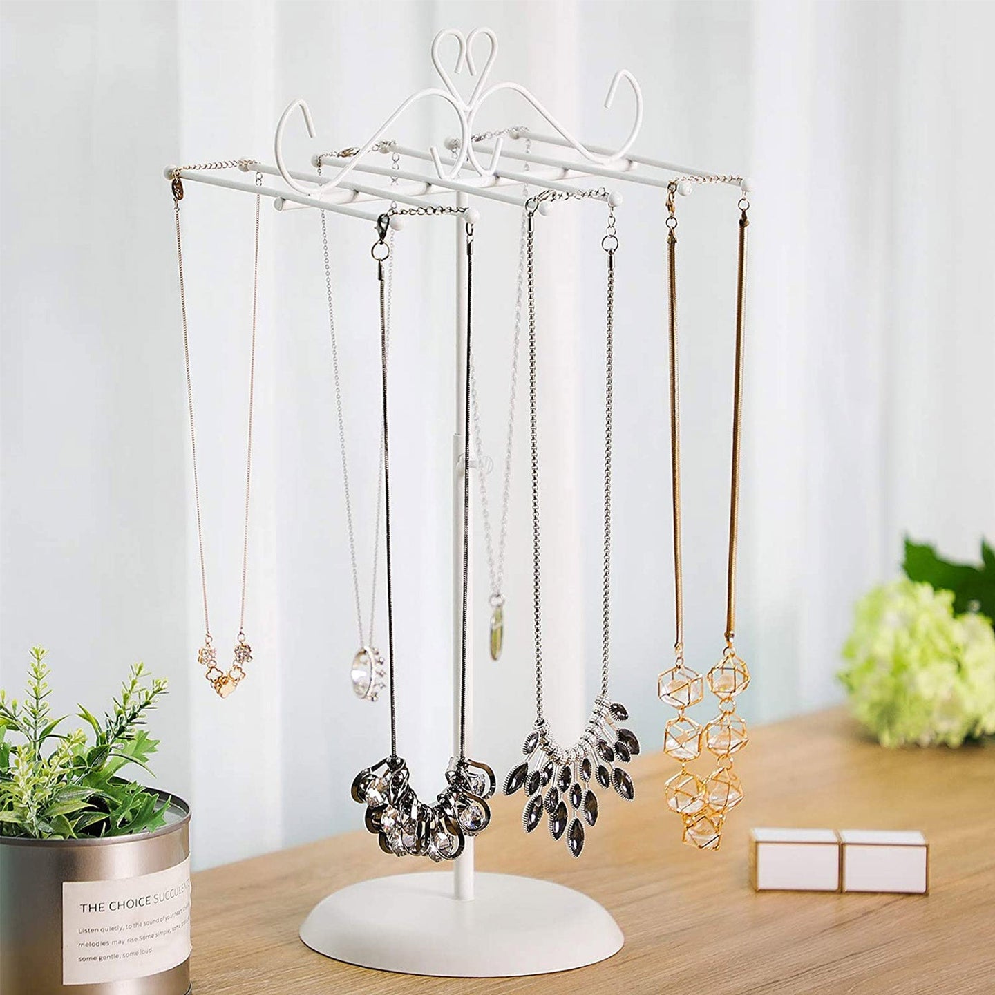 Jewellery Display Stand - Metal - White - Versatile Rack for Necklaces