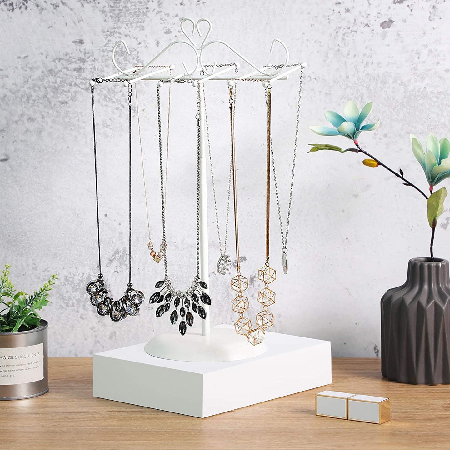 Jewellery Display Stand - Metal - White - Versatile Rack for Necklaces