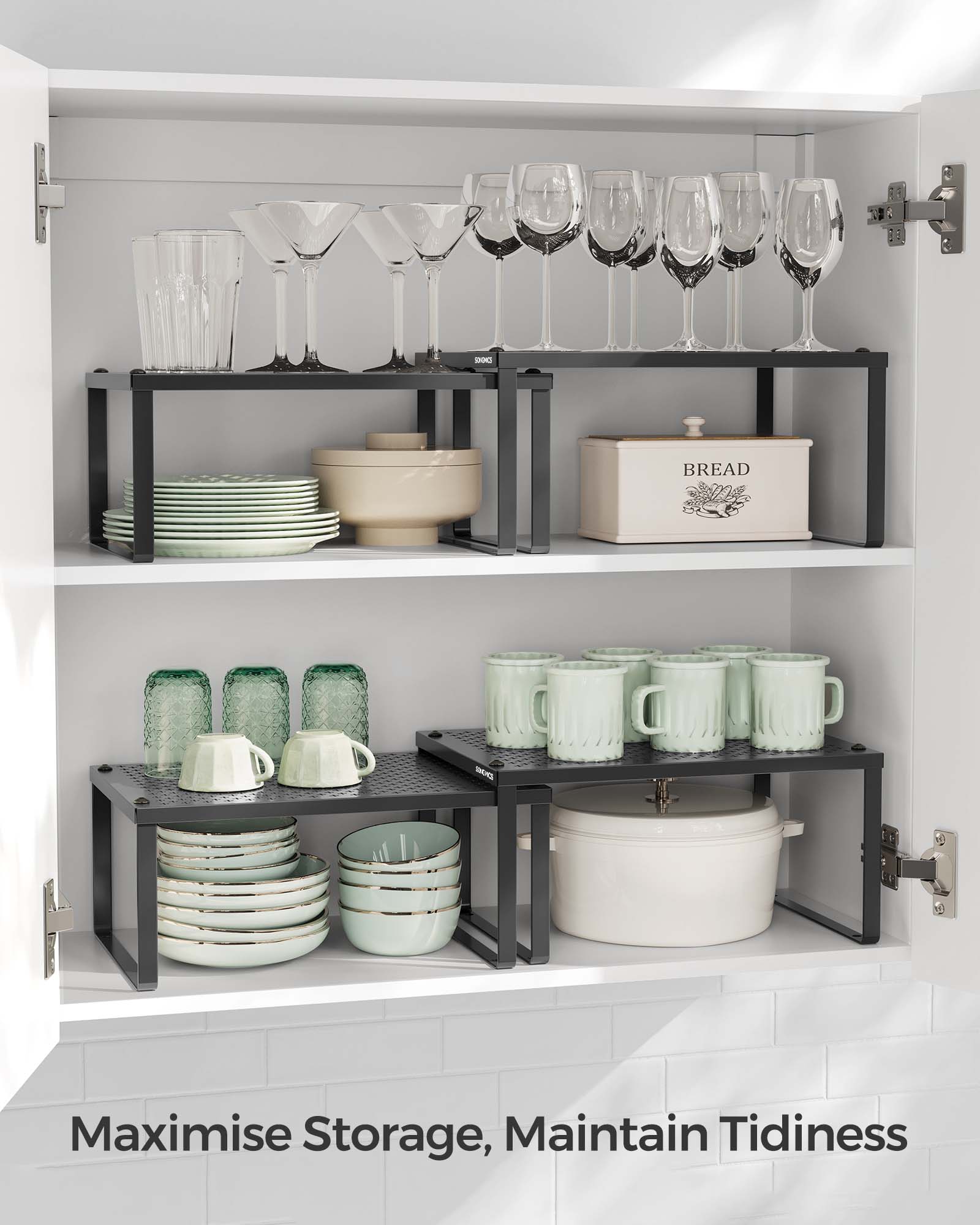 Set of 2 Stackable and Expandable Spice Racks - Metal - Ink Black - Cupboard Organisers