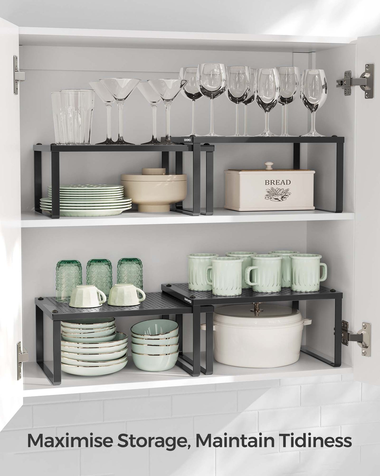 Set of 2 Stackable and Expandable Spice Racks - Metal - Ink Black - Cupboard Organisers