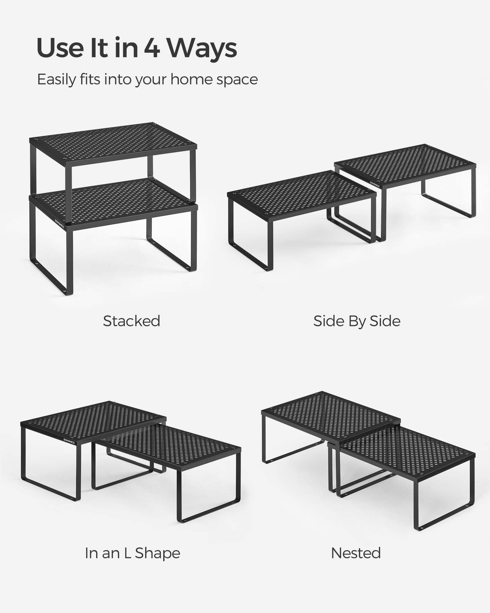 Set of 2 Stackable and Expandable Spice Racks - Metal - Ink Black - Cupboard Organisers