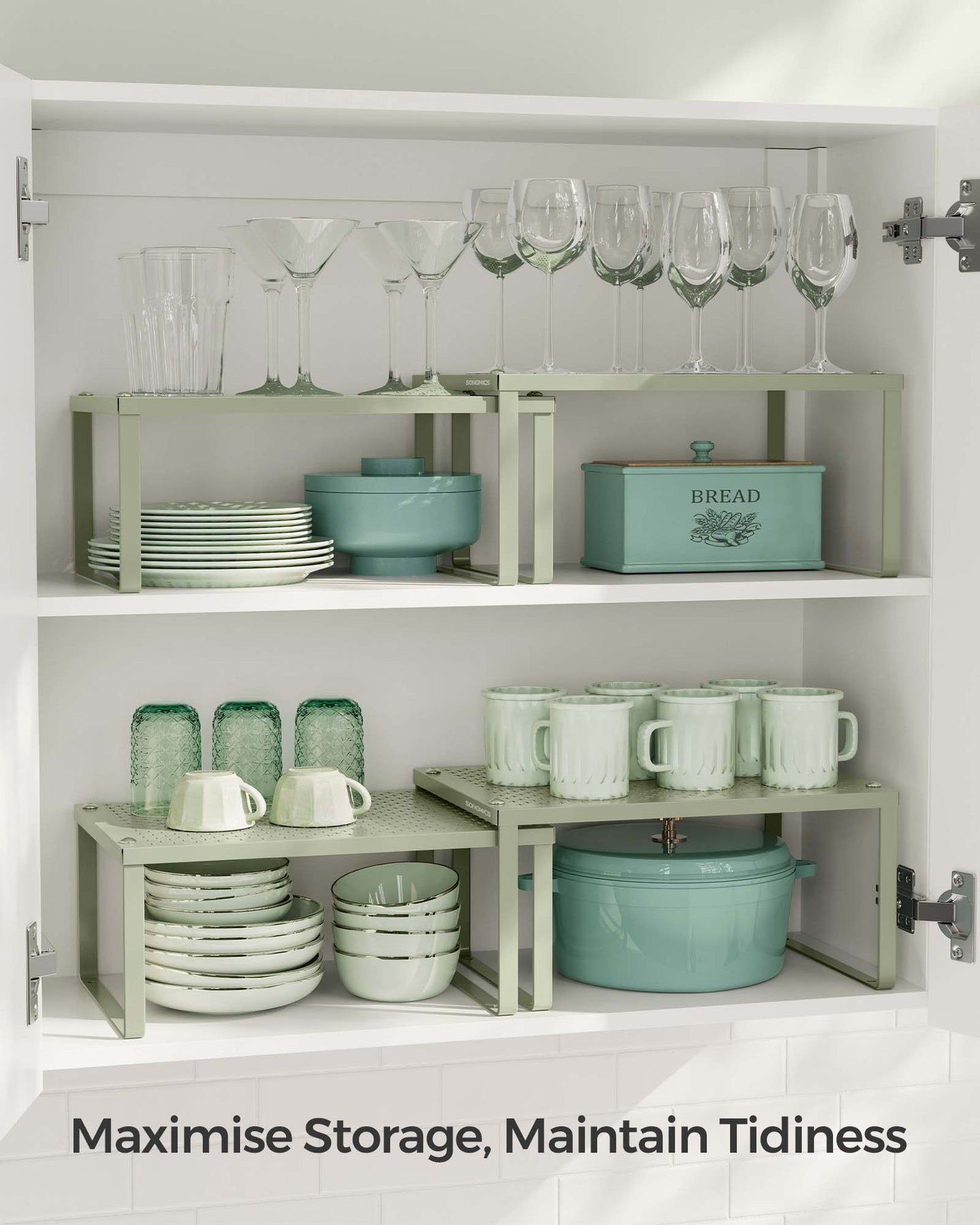Set of 2 Metal Stackable and Expandable Spice Racks - Laurel Green - Kitchen Storage Solution