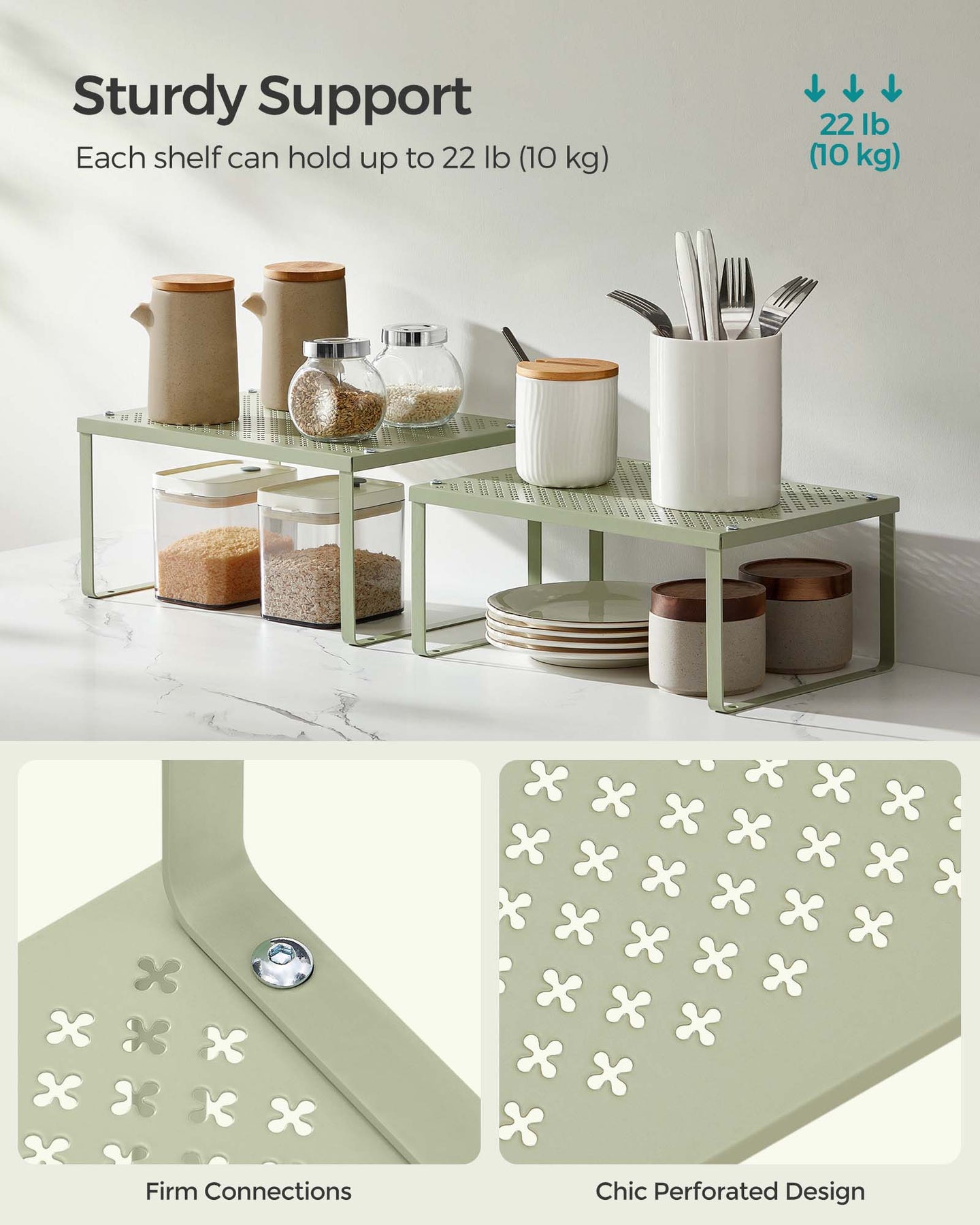 Set of 2 Metal Stackable and Expandable Spice Racks - Laurel Green - Kitchen Storage Solution
