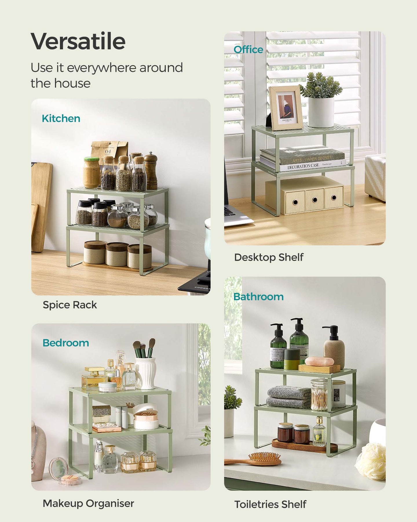 Set of 2 Metal Stackable and Expandable Spice Racks - Laurel Green - Kitchen Storage Solution