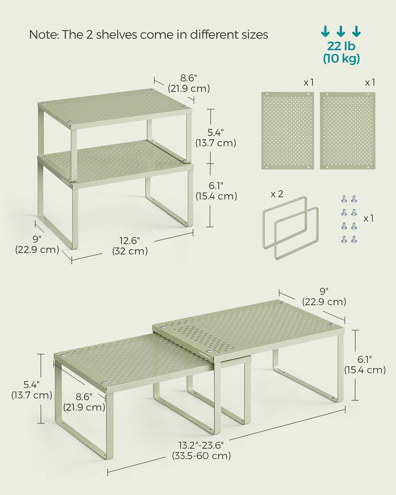 Set of 2 Metal Stackable and Expandable Spice Racks - Laurel Green - Kitchen Storage Solution