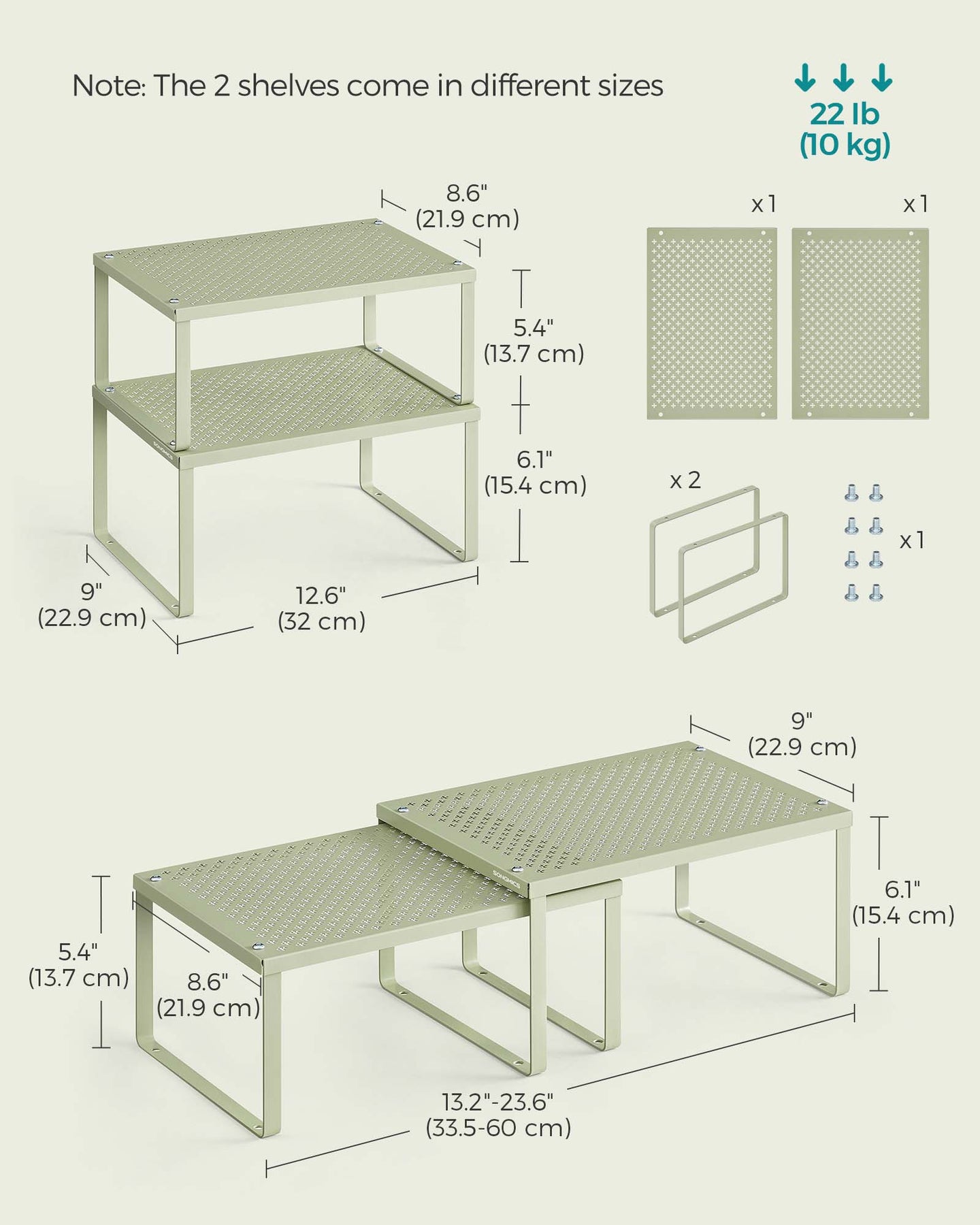 Set of 2 Metal Stackable and Expandable Spice Racks - Laurel Green - Kitchen Storage Solution