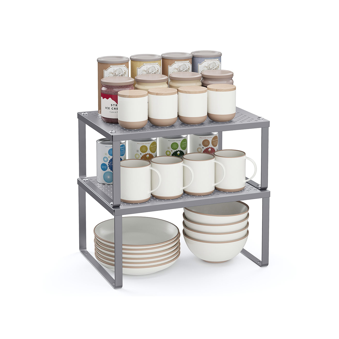 Set of 2 Cupboard Organisers - Metal - Ink Black - Stackable and Expandable