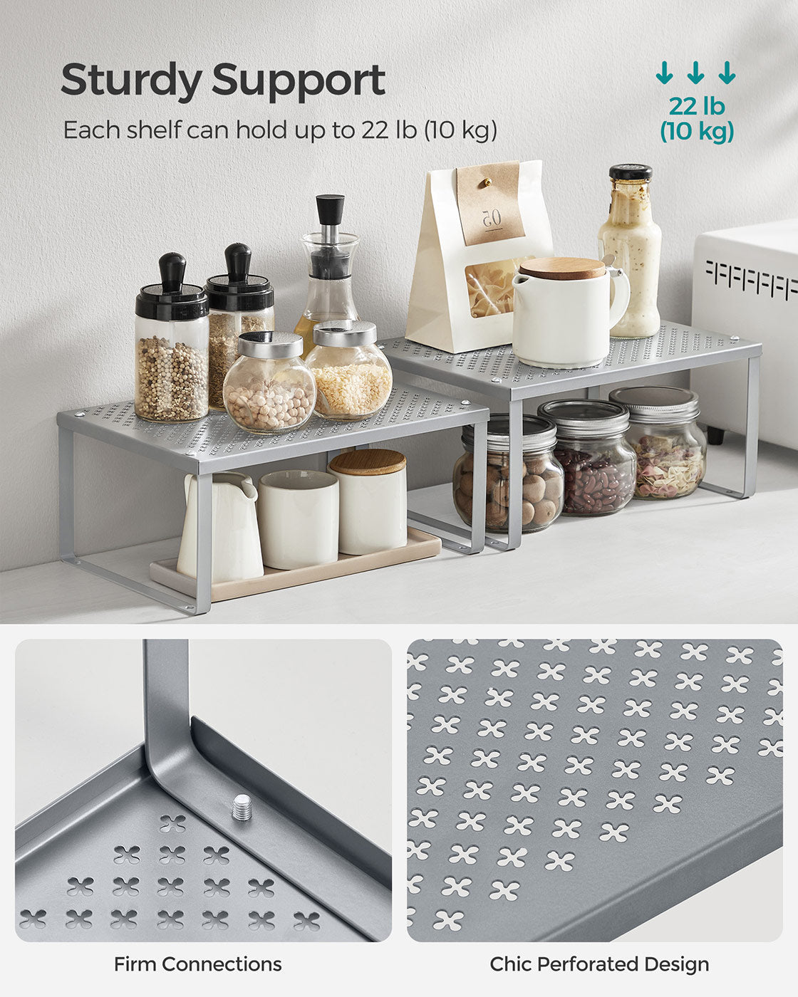 Set of 2 Cupboard Organisers - Metal - Ink Black - Stackable and Expandable