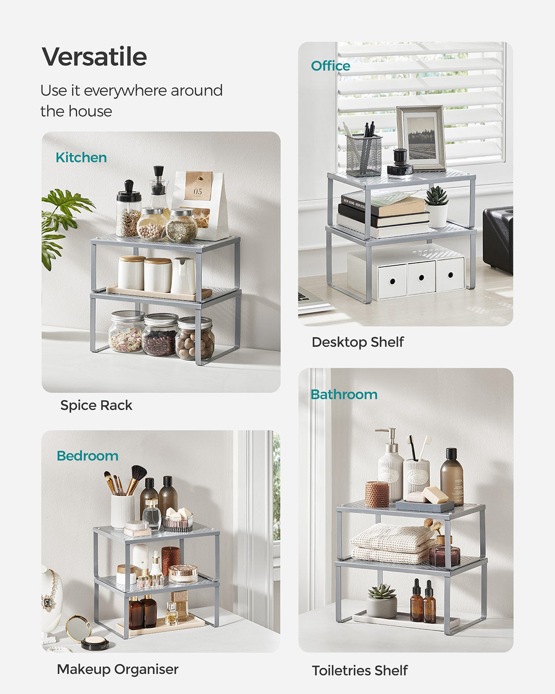 Set of 2 Cupboard Organisers - Metal - Ink Black - Stackable and Expandable