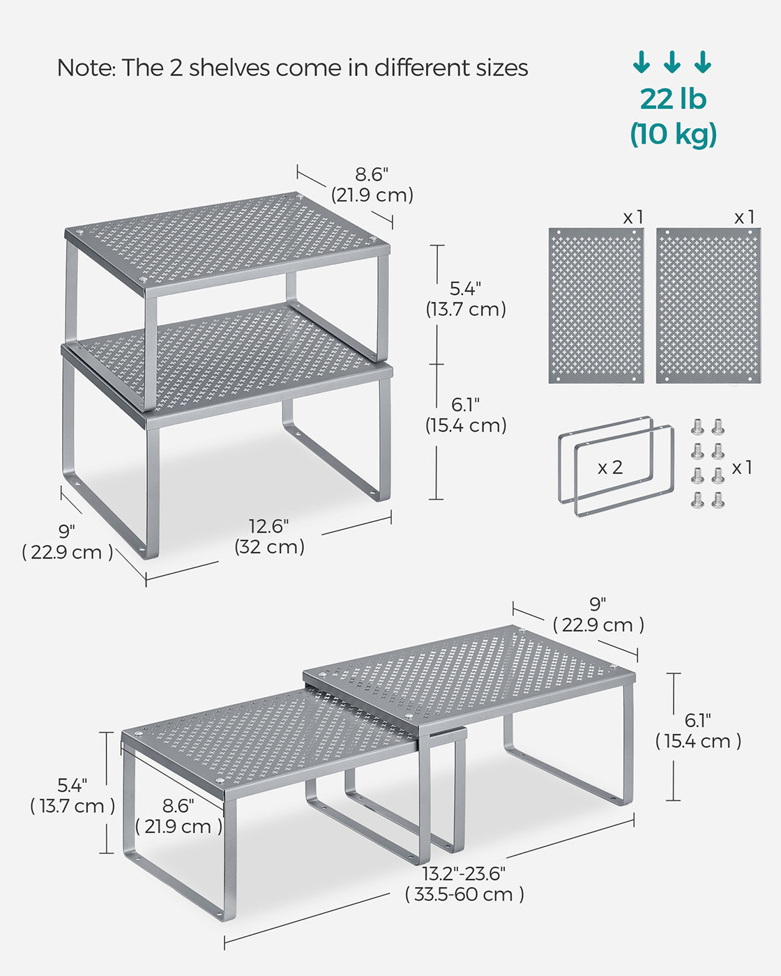 Set of 2 Cupboard Organisers - Metal - Ink Black - Stackable and Expandable