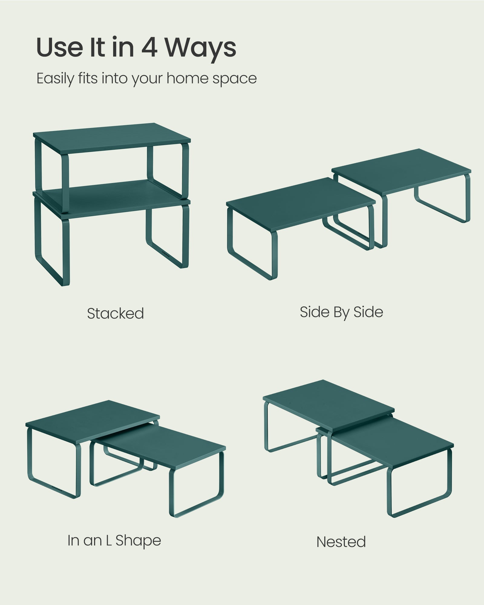 Set of 2 Spice Racks - Metal - Ivy Green - Expandable and Stackable Kitchen Organisers