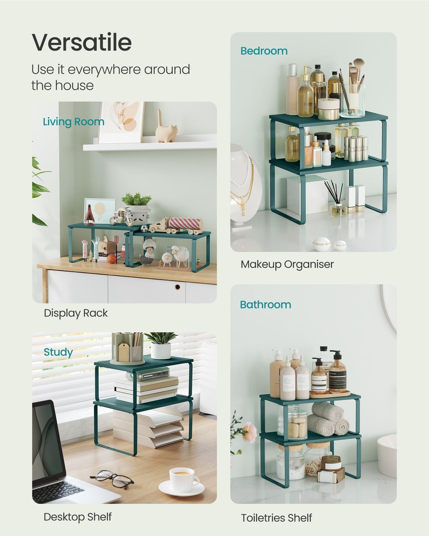Set of 2 Spice Racks - Metal - Ivy Green - Expandable and Stackable Kitchen Organisers