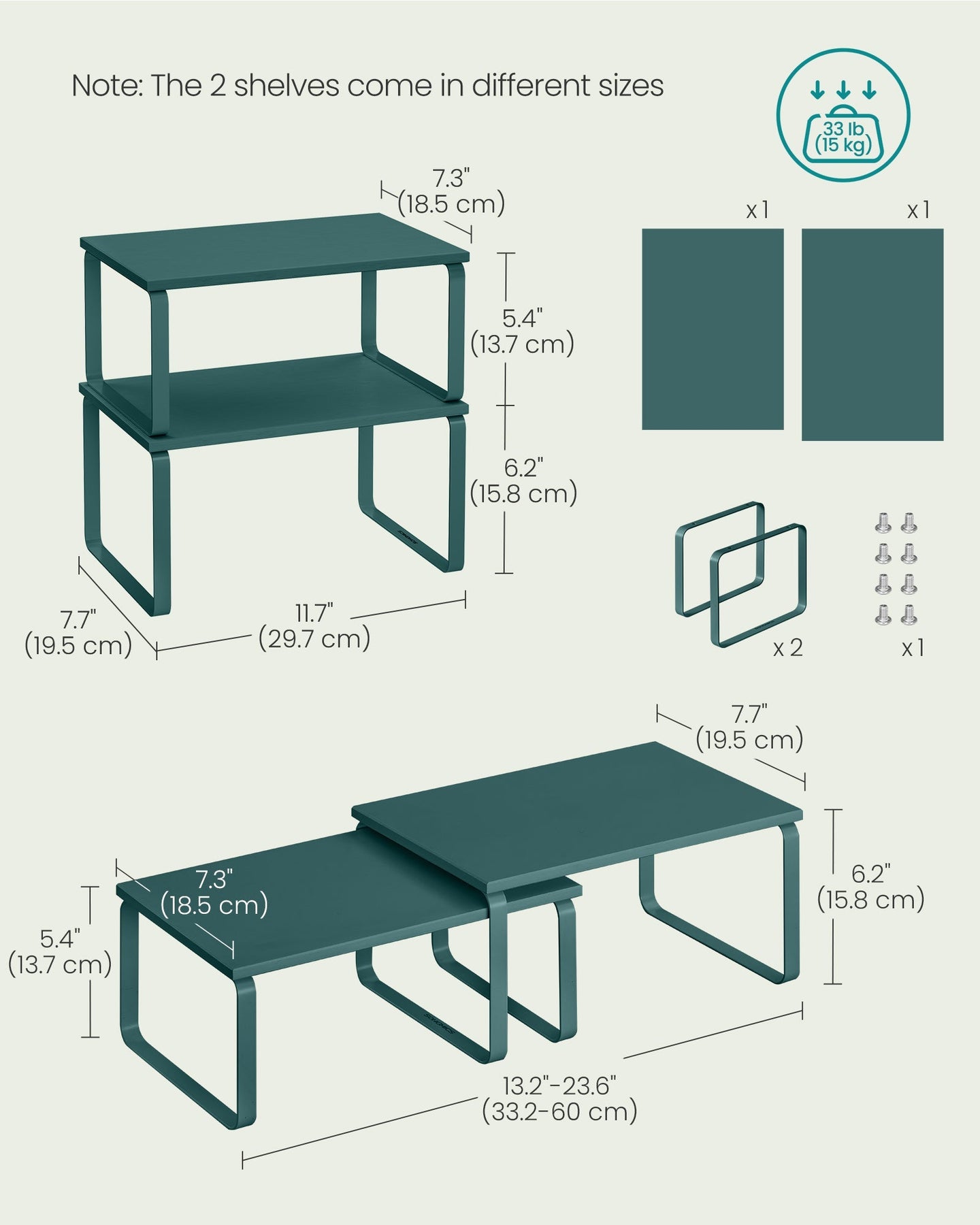 Set of 2 Spice Racks - Metal - Ivy Green - Expandable and Stackable Kitchen Organisers
