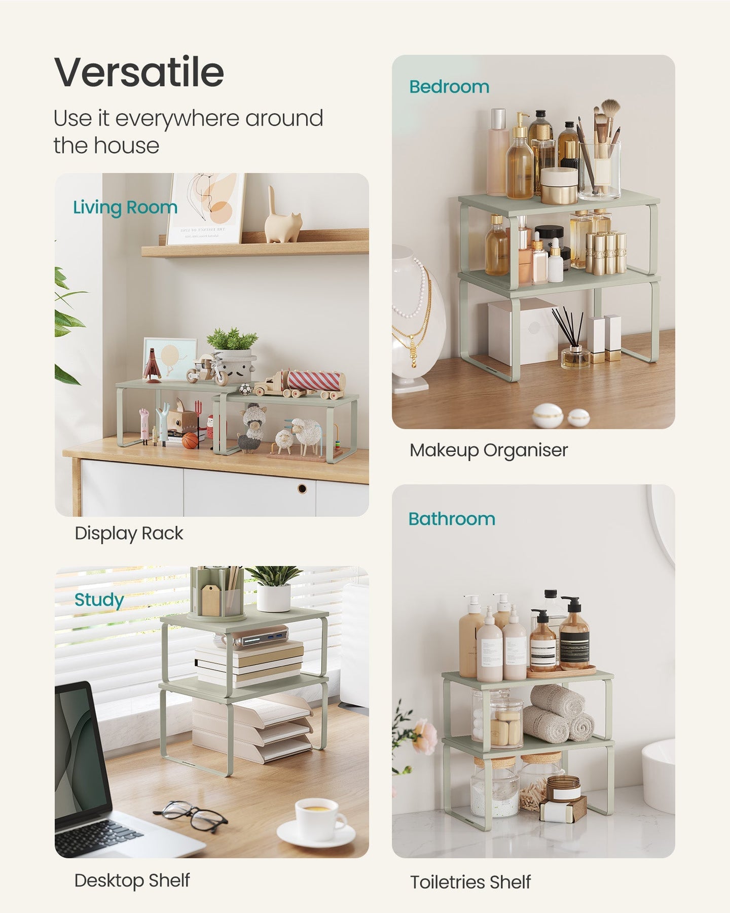 Set of 2 Expandable Kitchen Spice Racks - Metal - Cappuccino Beige - Stackable Design