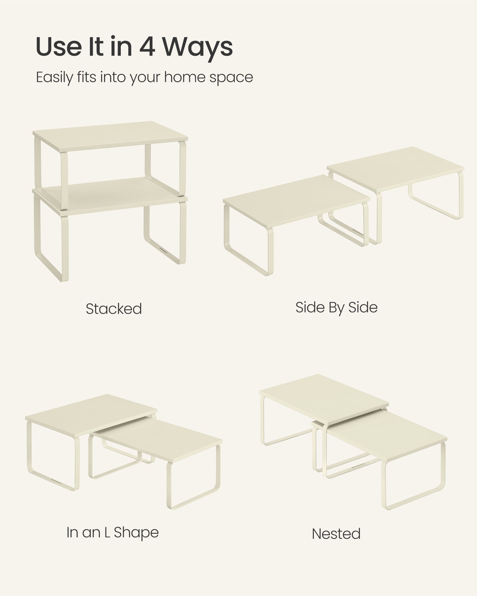Set of 2 Stackable Spice Racks - Metal - Cream White - Expandable Design