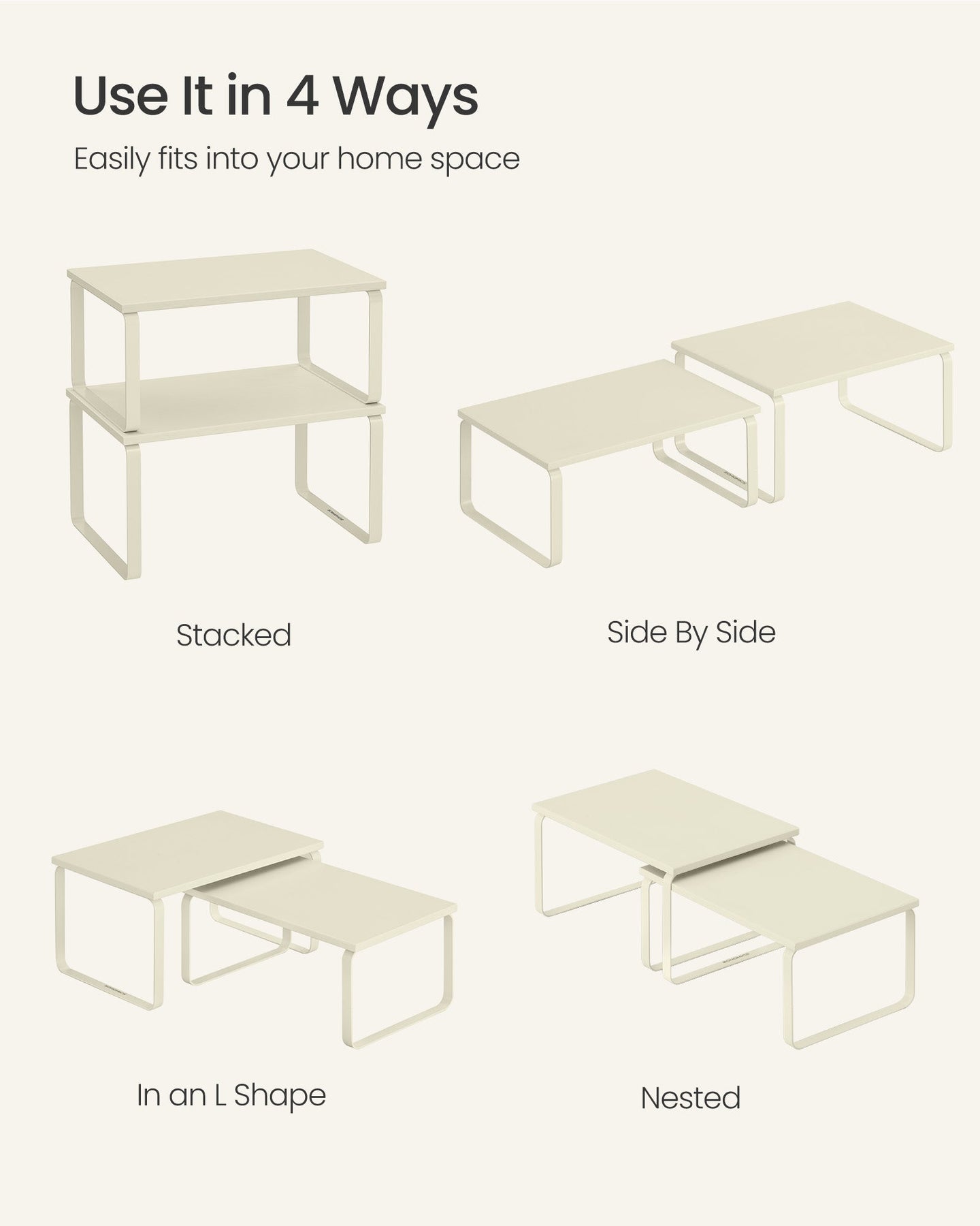 Set of 2 Stackable Spice Racks - Metal - Cream White - Expandable Design