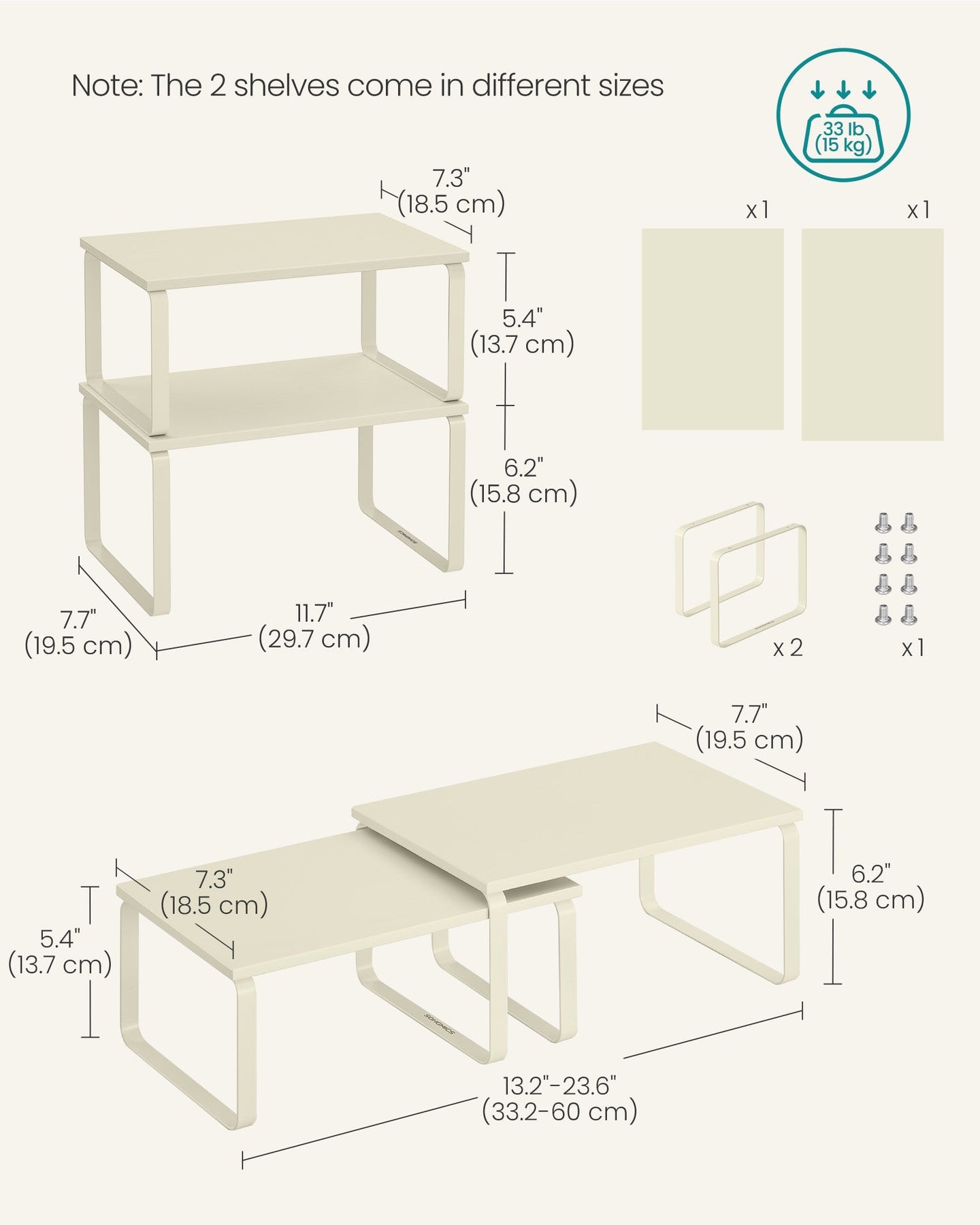Set of 2 Stackable Spice Racks - Metal - Cream White - Expandable Design