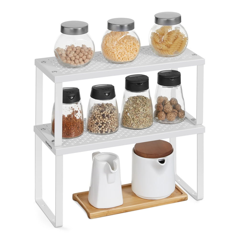 Kitchen Spice Rack, Set of 2, Stackable Metal - Metal - White