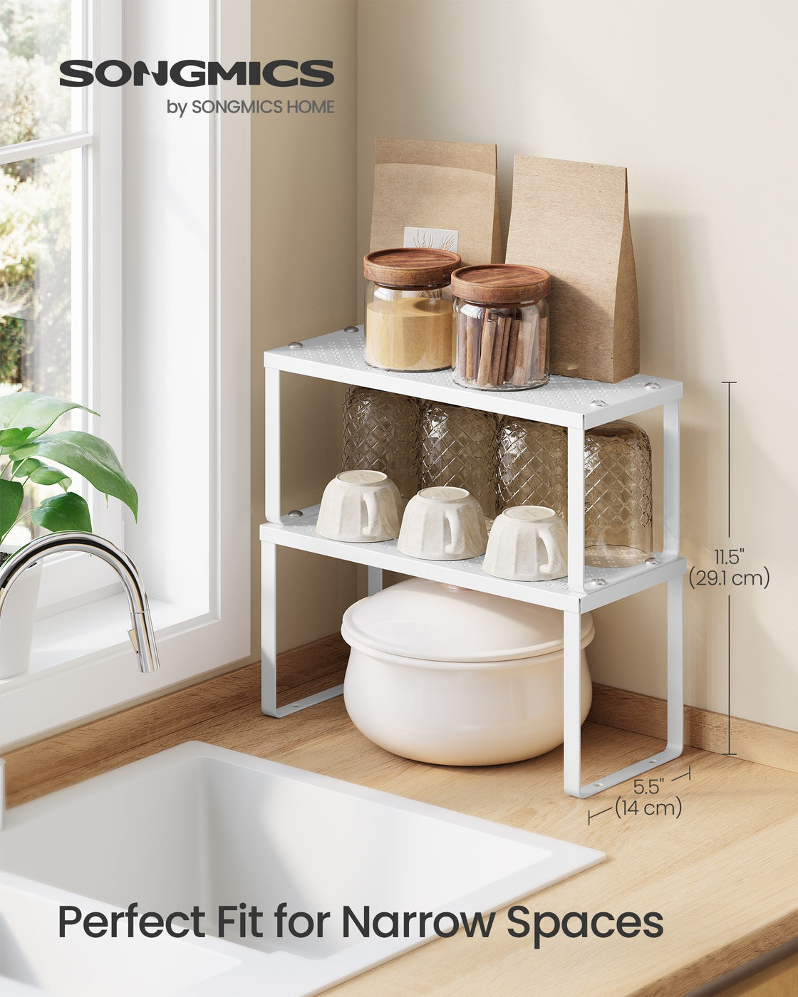 Kitchen Spice Rack, Set of 2, Stackable Metal - Metal - White