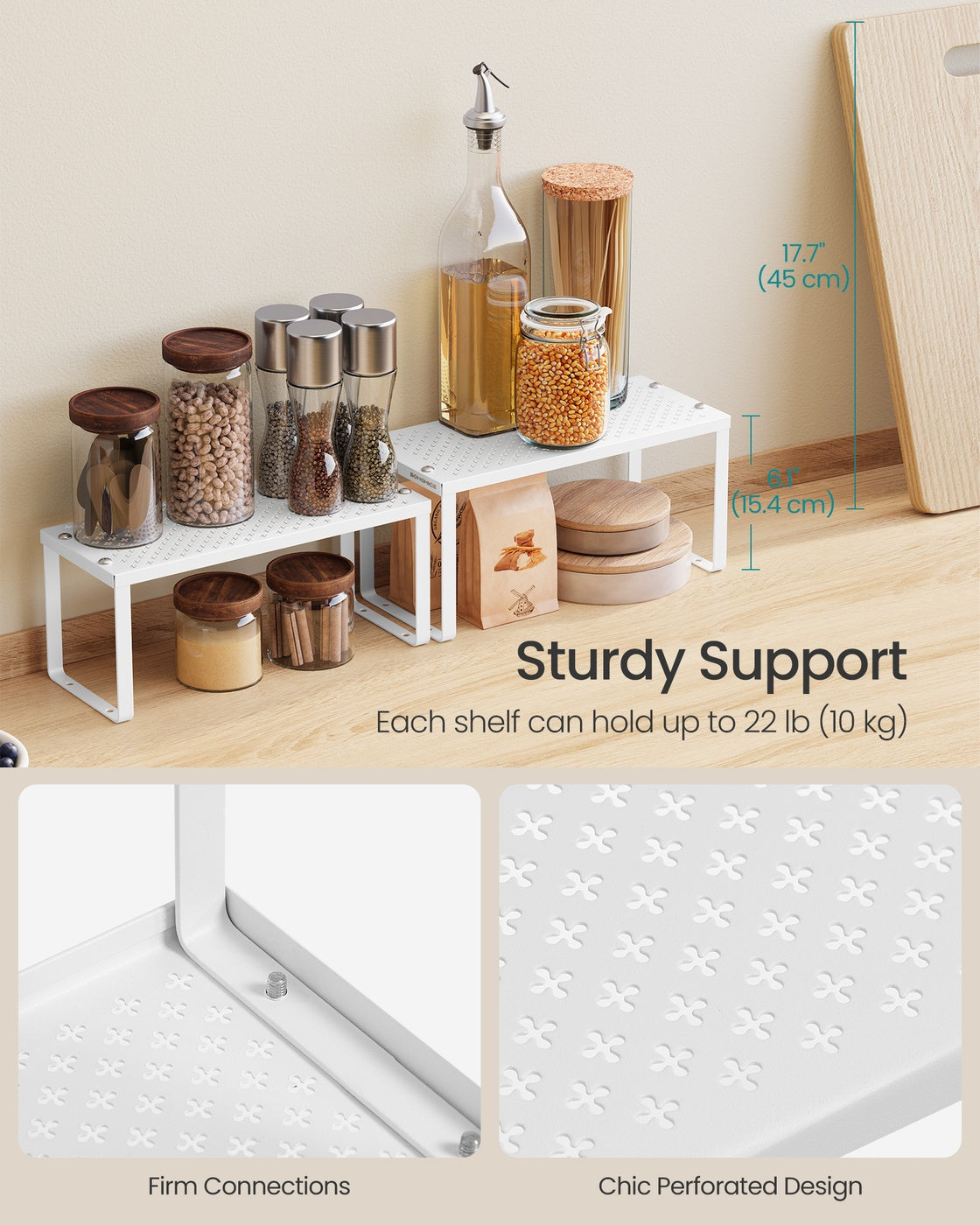 Kitchen Spice Rack, Set of 2, Stackable Metal - Metal - White