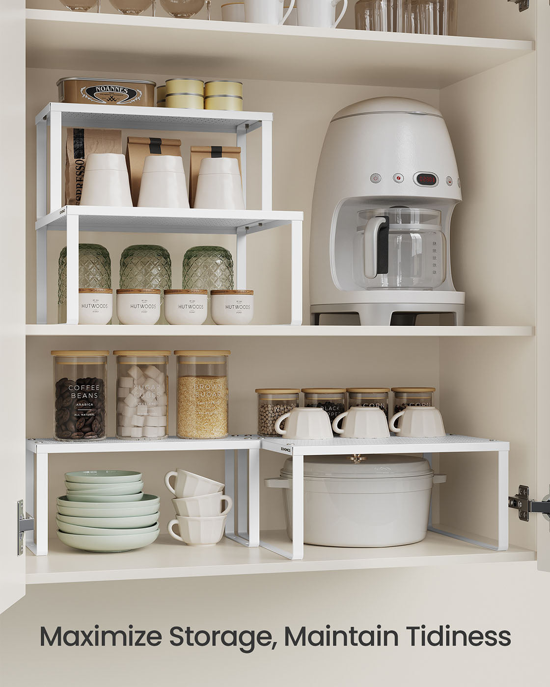 Spice Racks Set of 2 - Metal - White - Stackable and Expandable