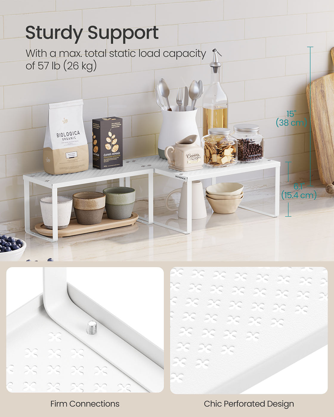Spice Racks Set of 2 - Metal - White - Stackable and Expandable