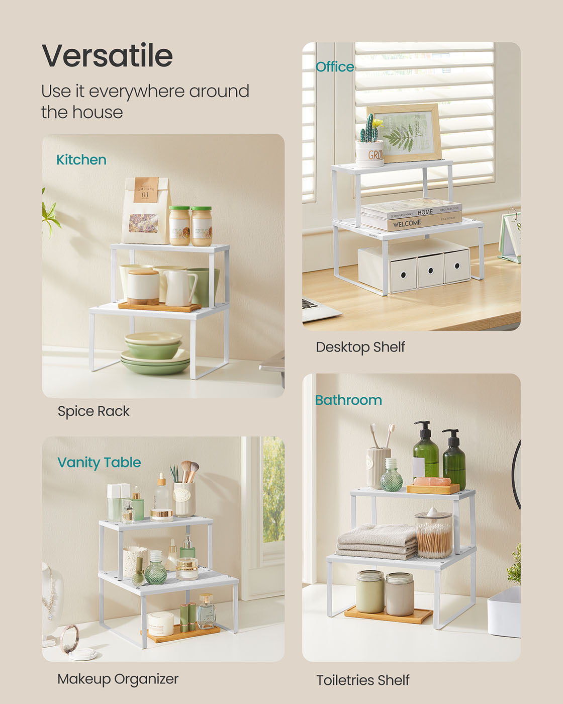 Spice Racks Set of 2 - Metal - White - Stackable and Expandable