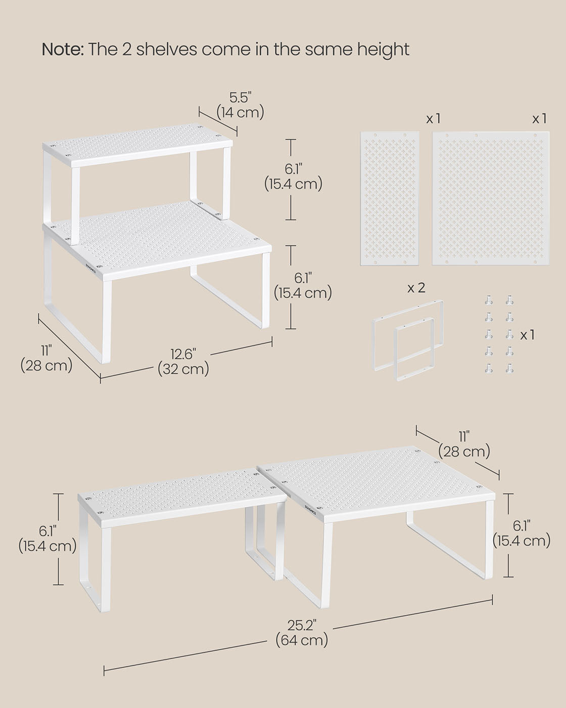 Spice Racks Set of 2 - Metal - White - Stackable and Expandable