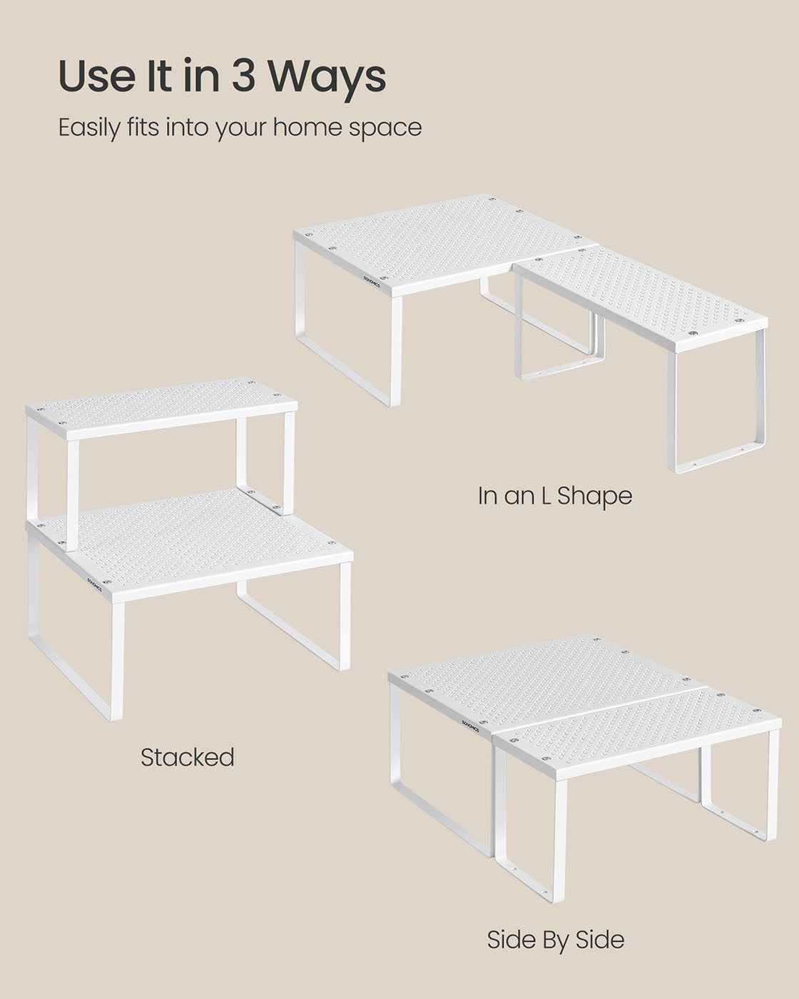Spice Racks Set of 2 - Metal - White - Stackable and Expandable