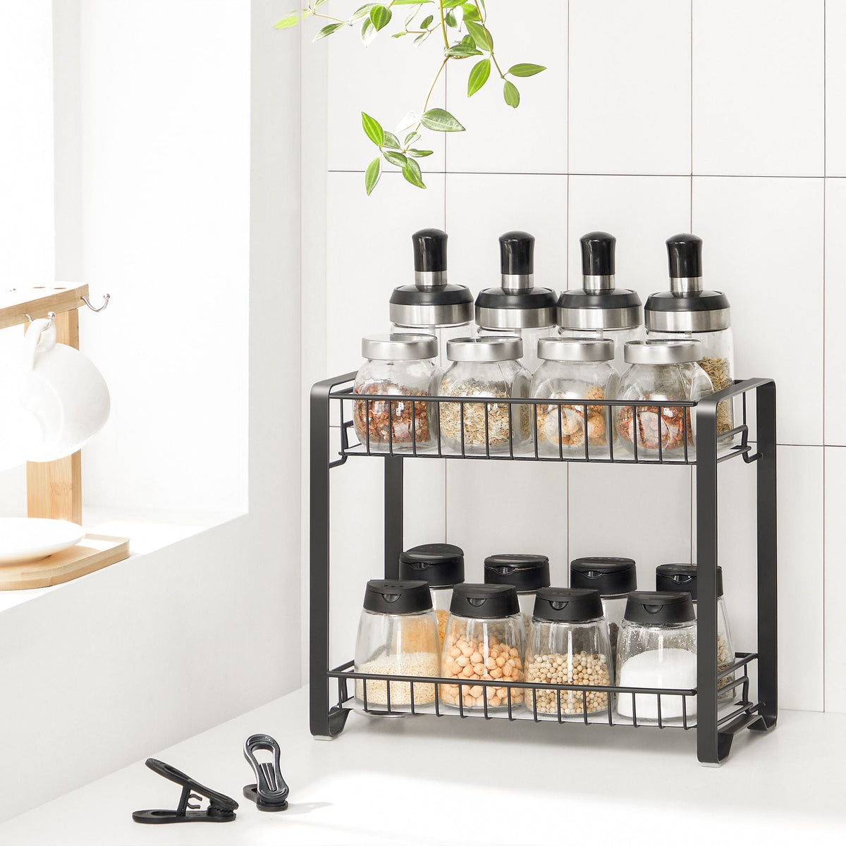 2-Tier Metal Kitchen Storage Rack - Easy Assembly with Anti-Slip Feet - Black - Stable and Secure Storage