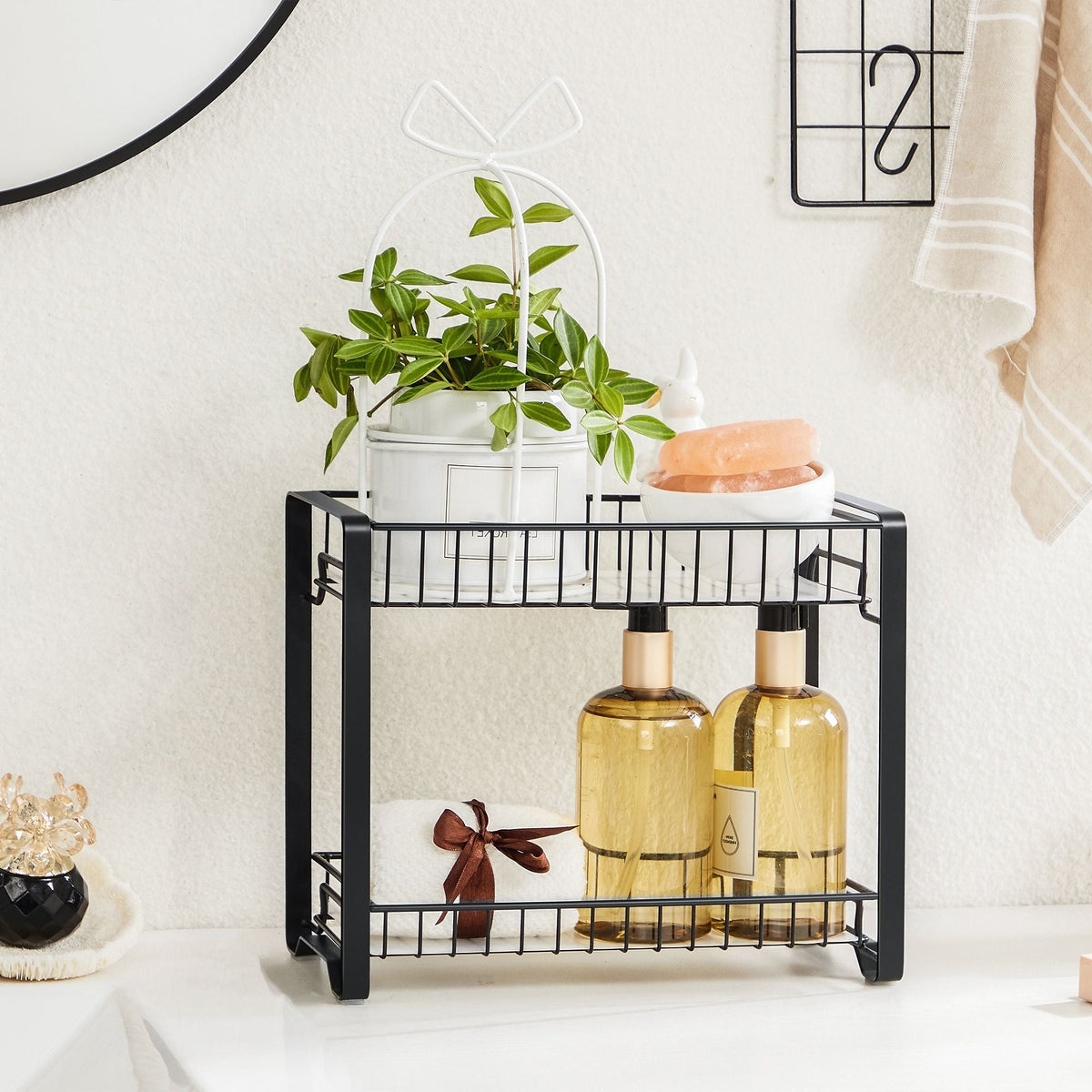 2-Tier Metal Kitchen Storage Rack - Easy Assembly with Anti-Slip Feet - Black - Stable and Secure Storage