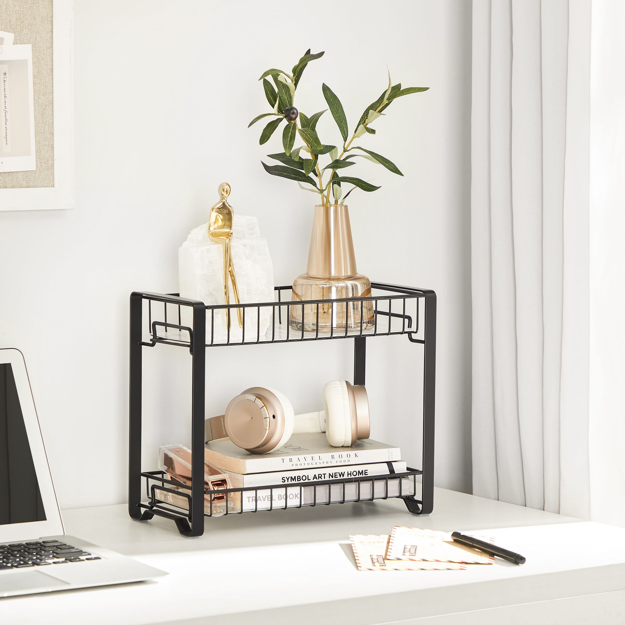 2-Tier Metal Kitchen Storage Rack - Easy Assembly with Anti-Slip Feet - Black - Stable and Secure Storage