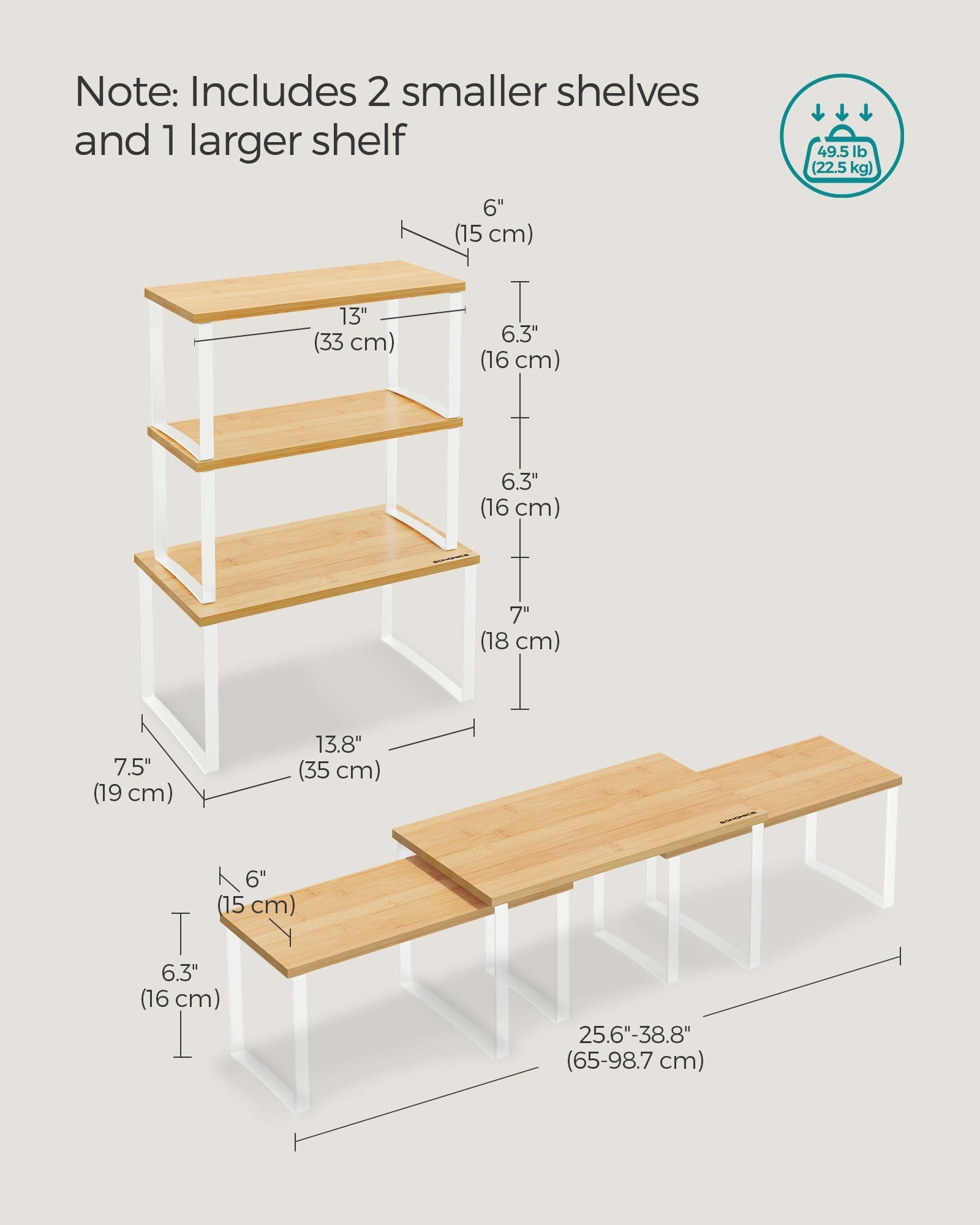 Set of 3 Cupboard Organisers - Metal - Cloud White - Stackable and Expandable Spice Racks