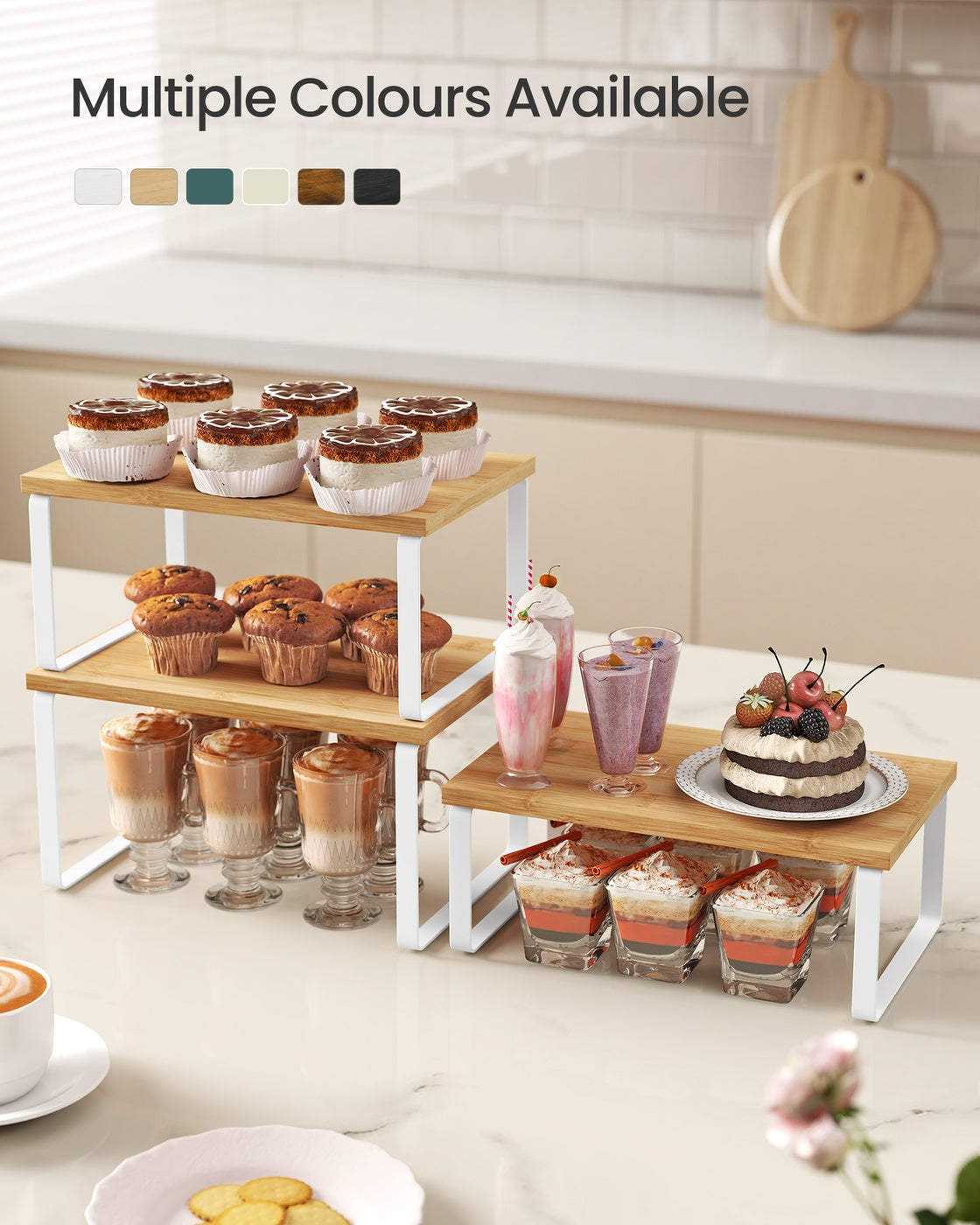 Set of 3 Cupboard Organisers - Metal - Ink Black - Stackable and Expandable
