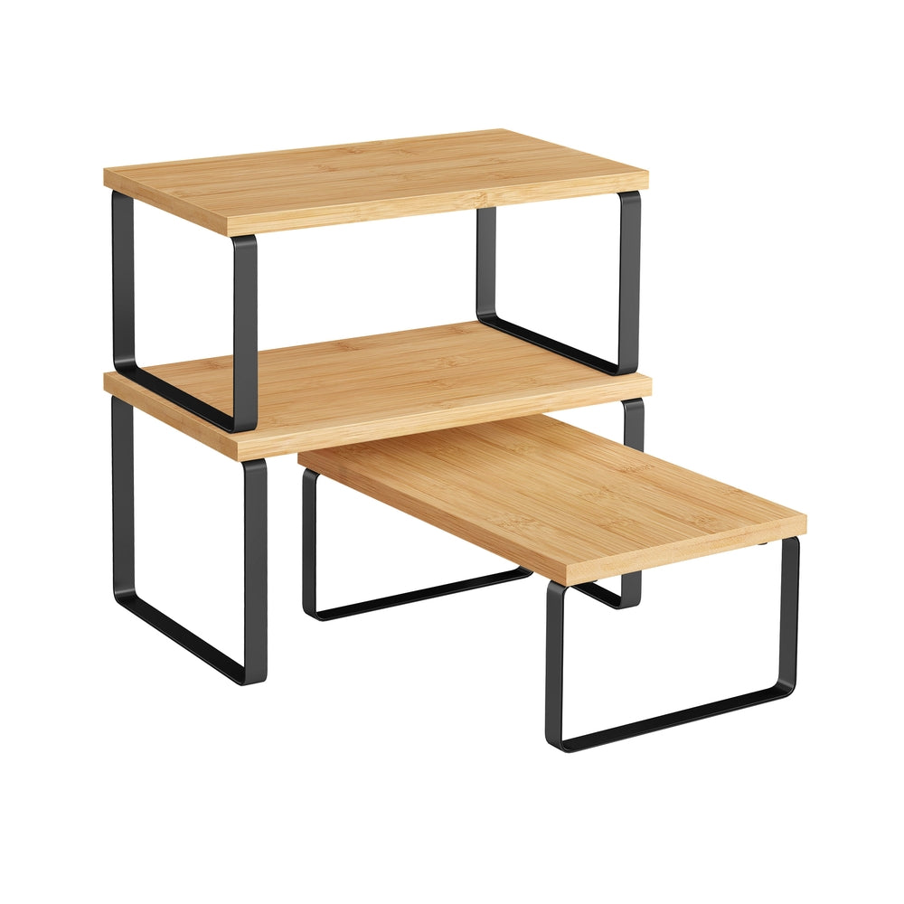 Kitchen Cupboard Organisers - Metal - Ink Black - Set of 3 Stackable and Expandable Shelves