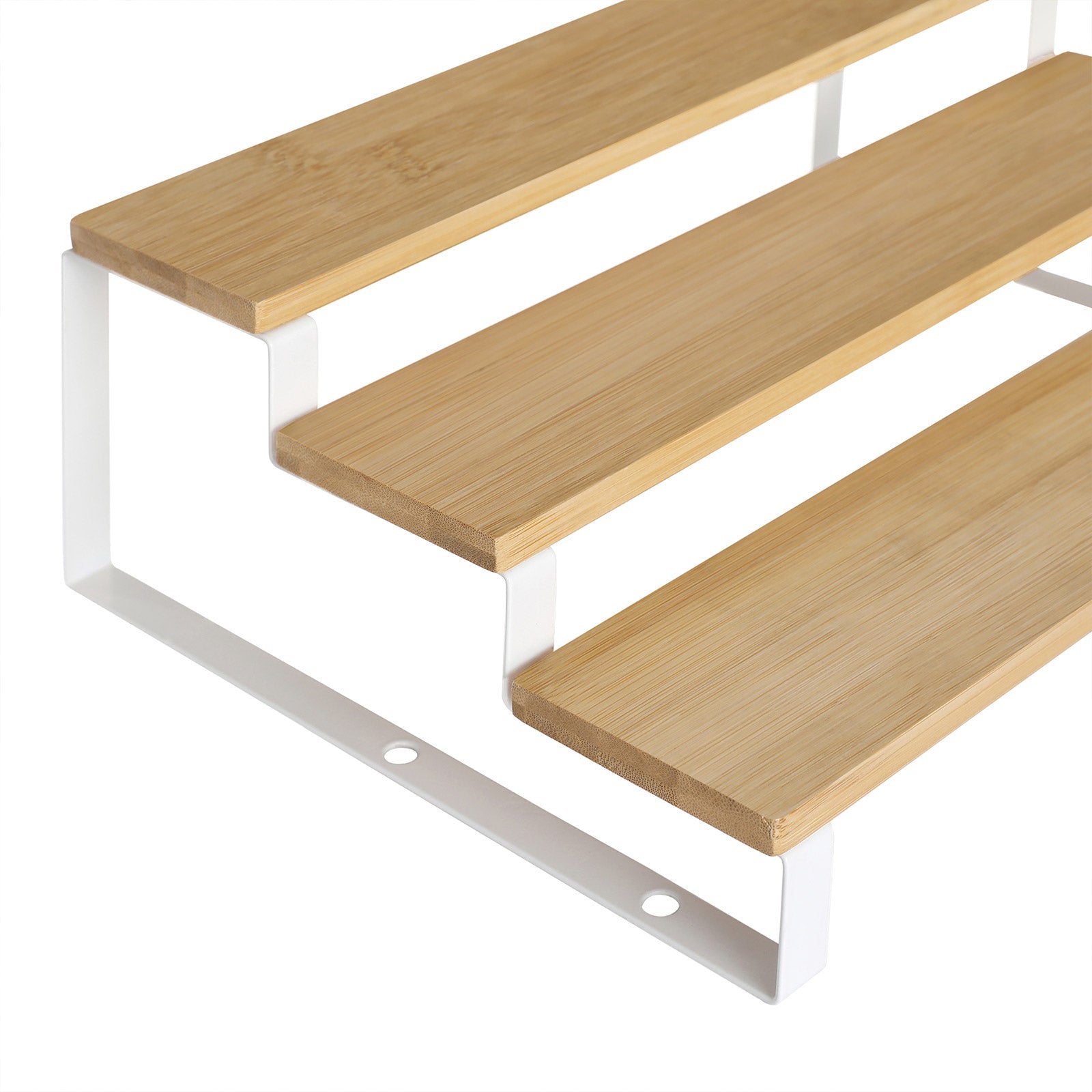 Spice Rack - Bamboo - Natural and White - 3-Tier Extendable Stackable Design