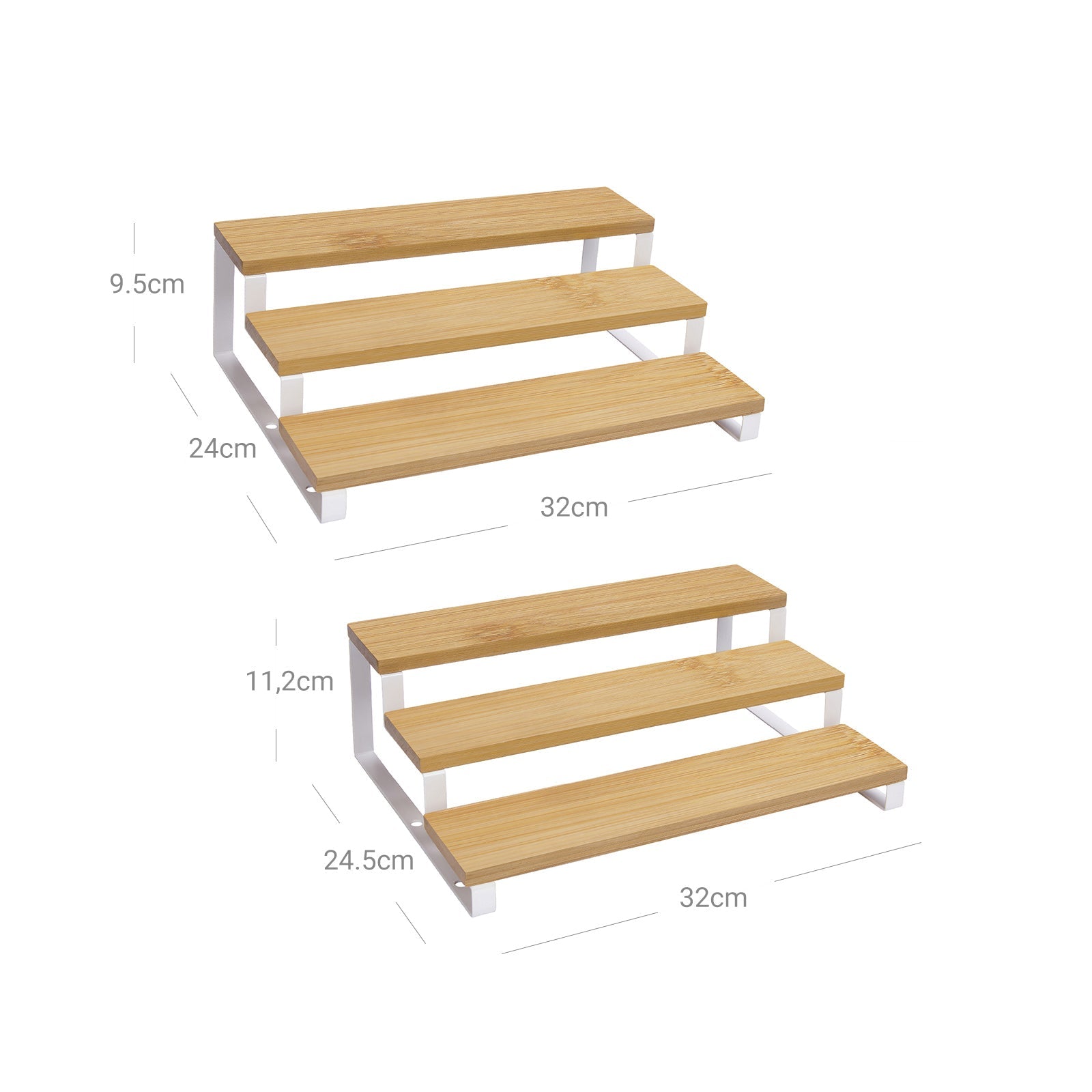 Spice Rack - Bamboo - Natural and White - 3-Tier Extendable Stackable Design