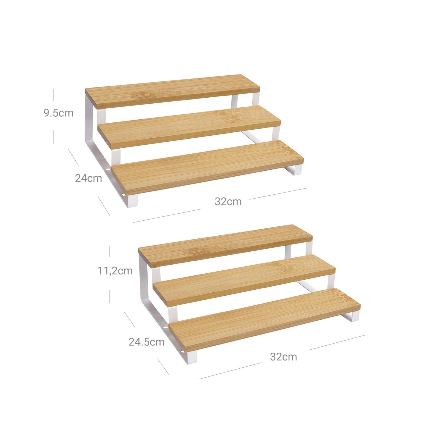 Spice Rack - Bamboo - Natural and White - 3-Tier Extendable Stackable Design