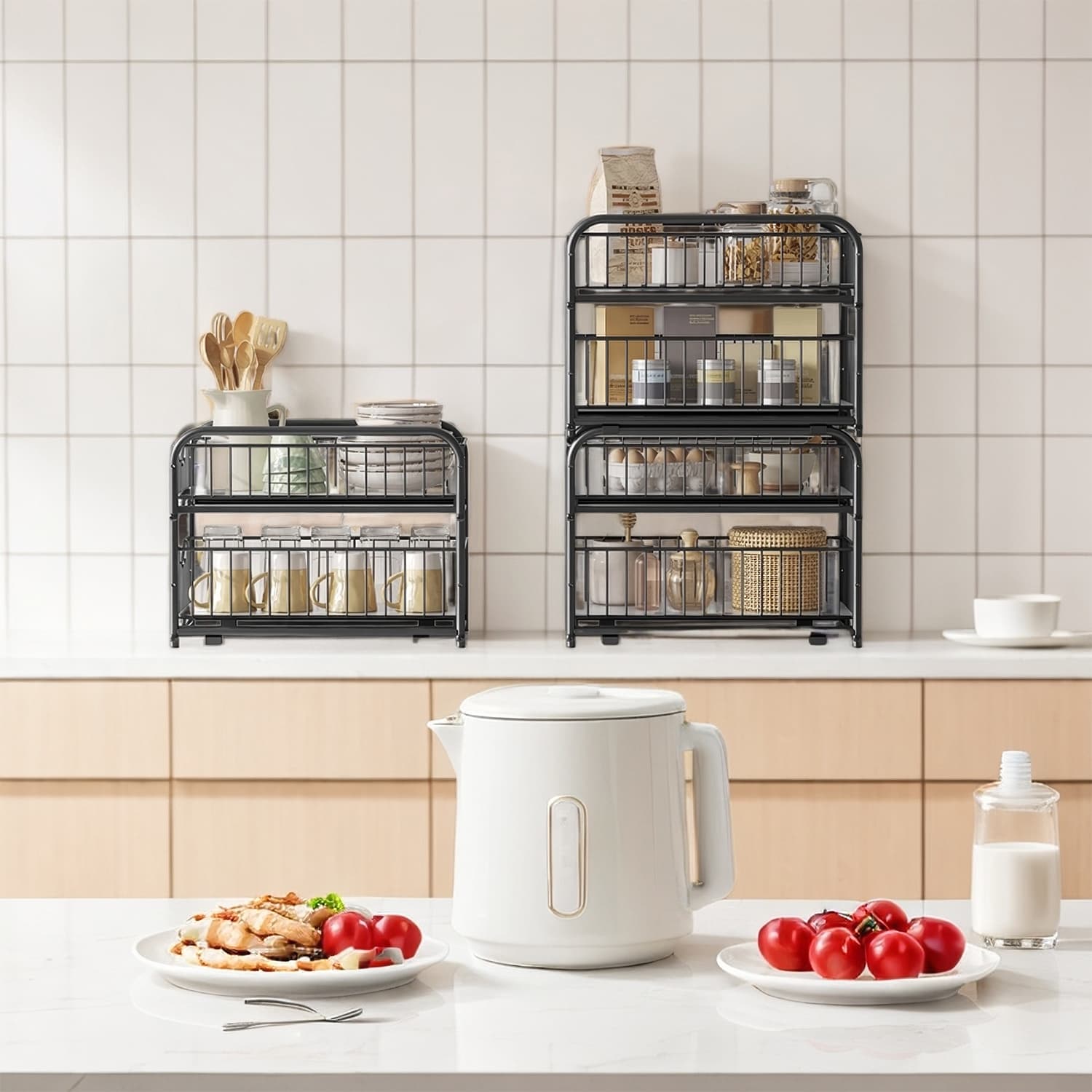 2-Tier Under Sink Organizer - Metal - Classic Black - Stackable with Sliding Baskets