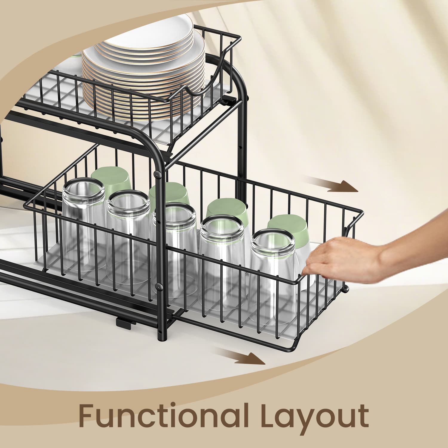 2-Tier Under Sink Organizer - Metal - Classic Black - Stackable with Sliding Baskets