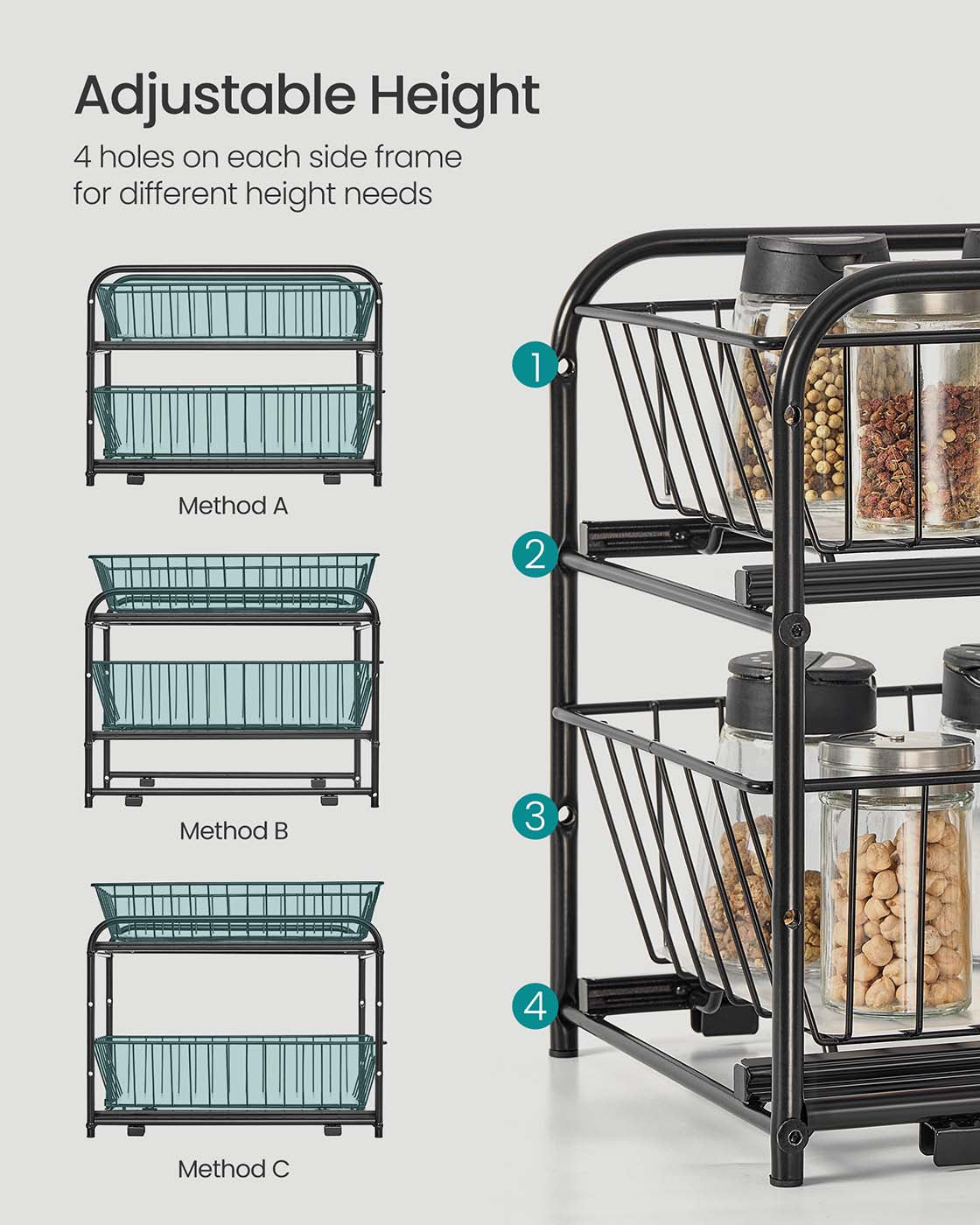 2-Tier Under Sink Storage Organiser - Metal - Classic Black - Sliding Basket Drawers