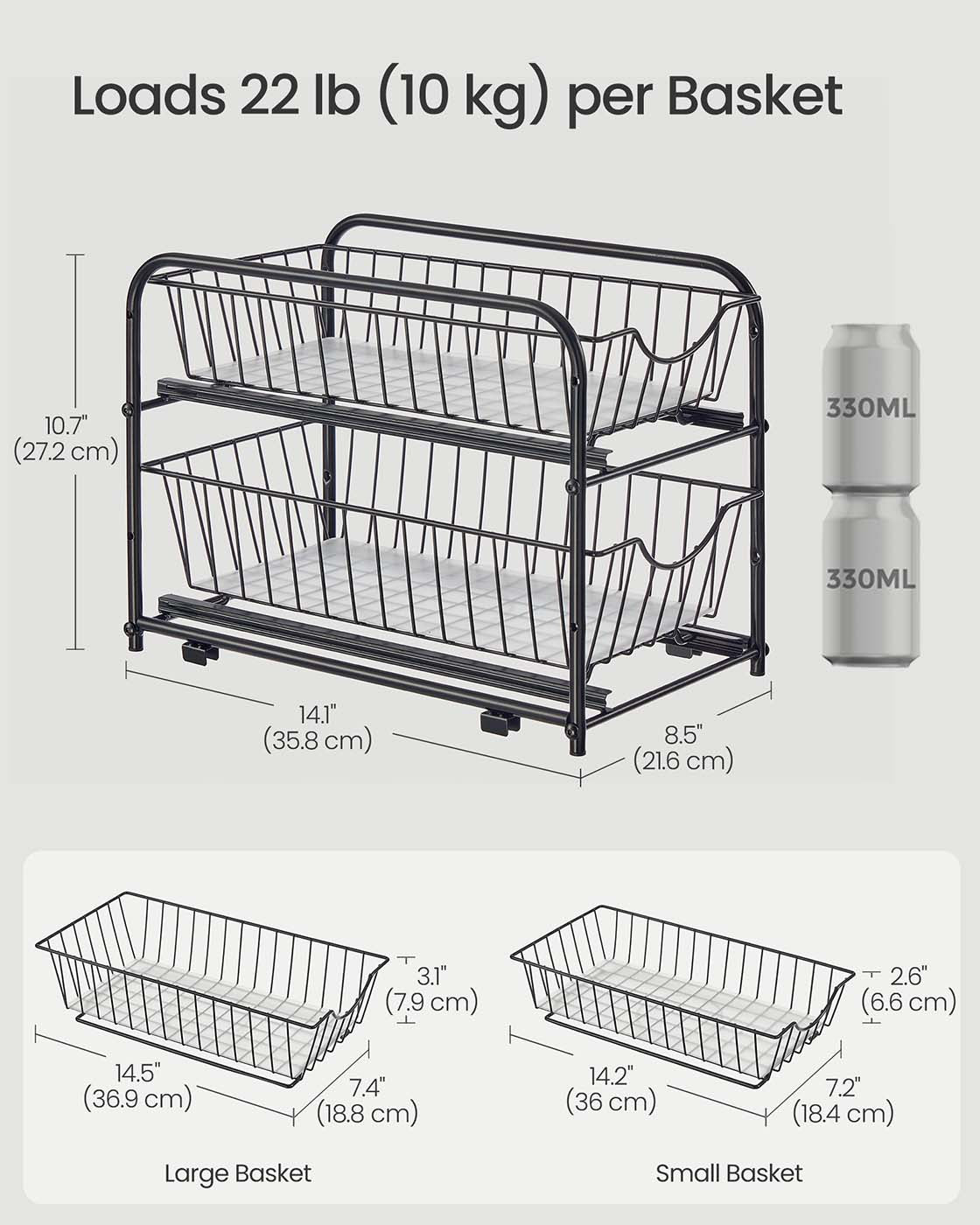 2-Tier Under Sink Storage Organiser - Metal - Classic Black - Sliding Basket Drawers