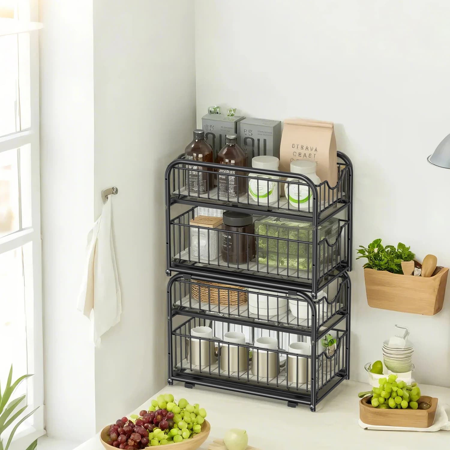 2-Tier Under Sink Organizer - Metal - Classic Black - Stackable with Sliding Basket Drawers