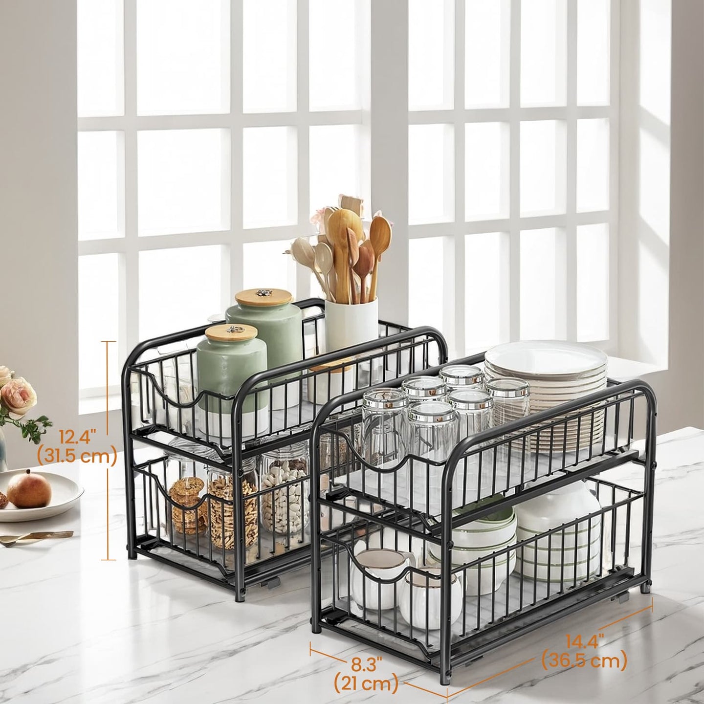 2-Tier Under Sink Organizer - Metal - Classic Black - Stackable with Sliding Basket Drawers