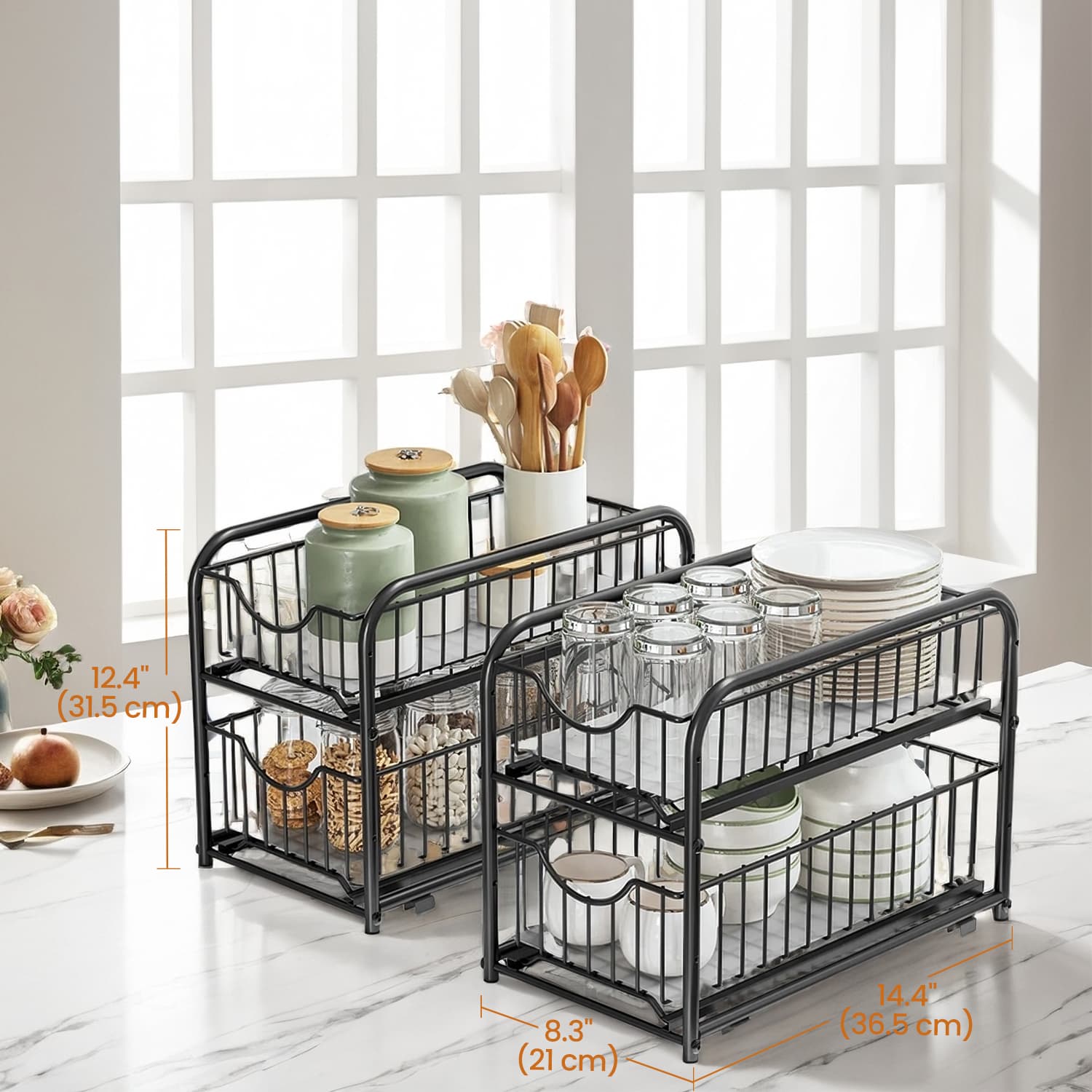 2-Tier Under Sink Organizer - Metal - Classic Black - Stackable with Sliding Basket Drawers