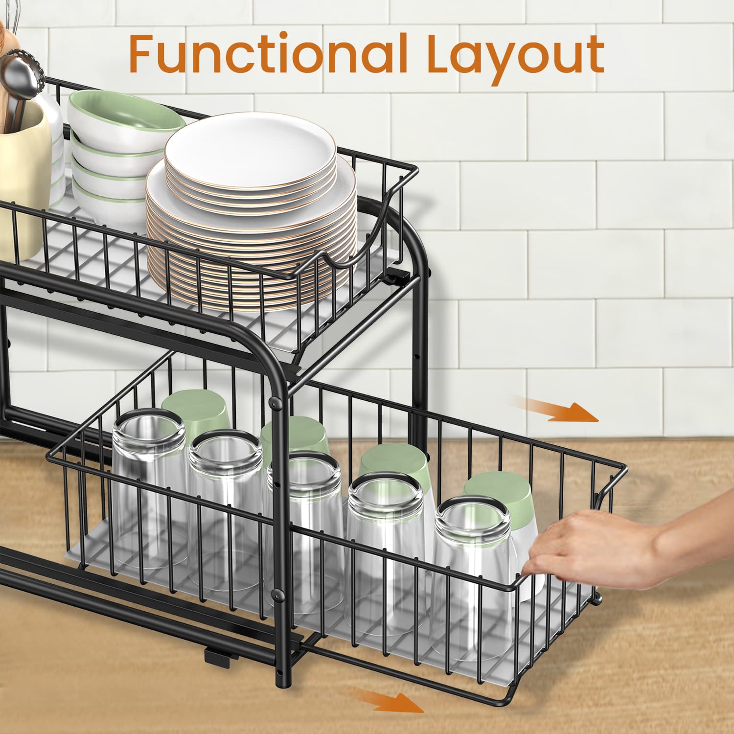 2-Tier Under Sink Organizer - Metal - Classic Black - Stackable with Sliding Basket Drawers
